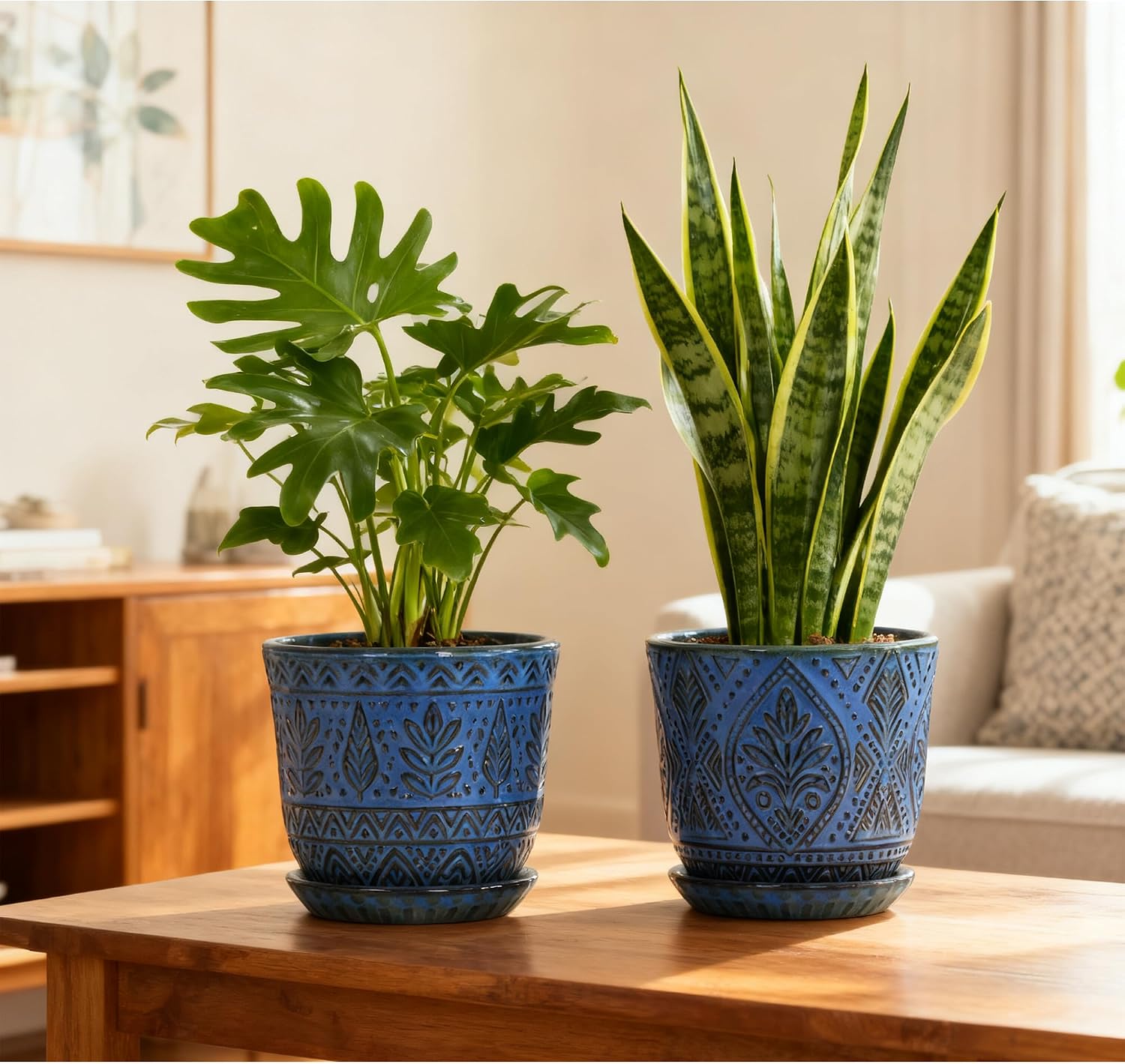 Gepege Ceramic Plant Pots, 6 Inch Indoor Planters with Drainage & Saucers