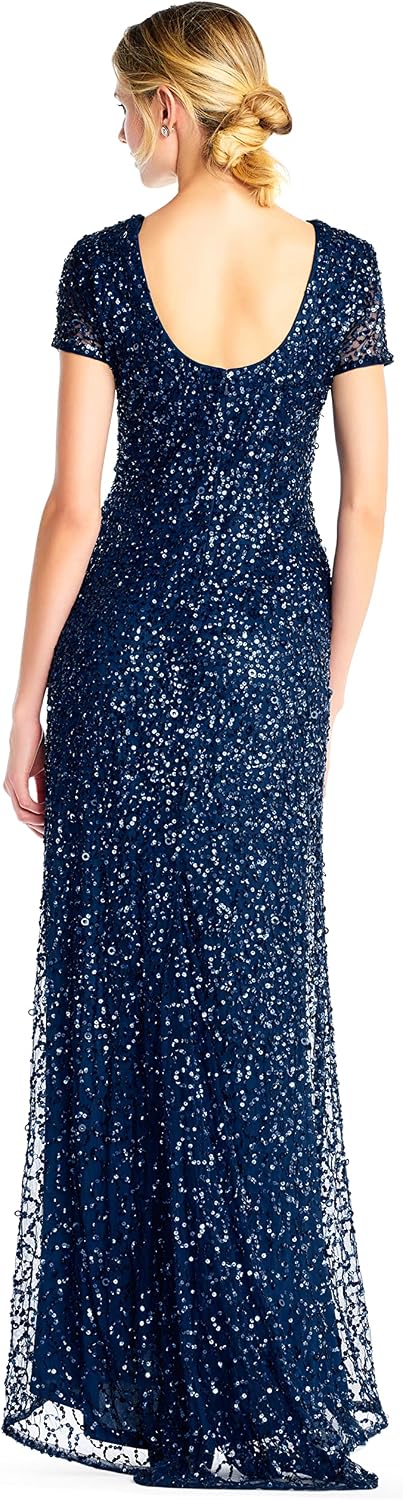 Adrianna Papell Womens Short-Sleeve All Over Sequin Gown
