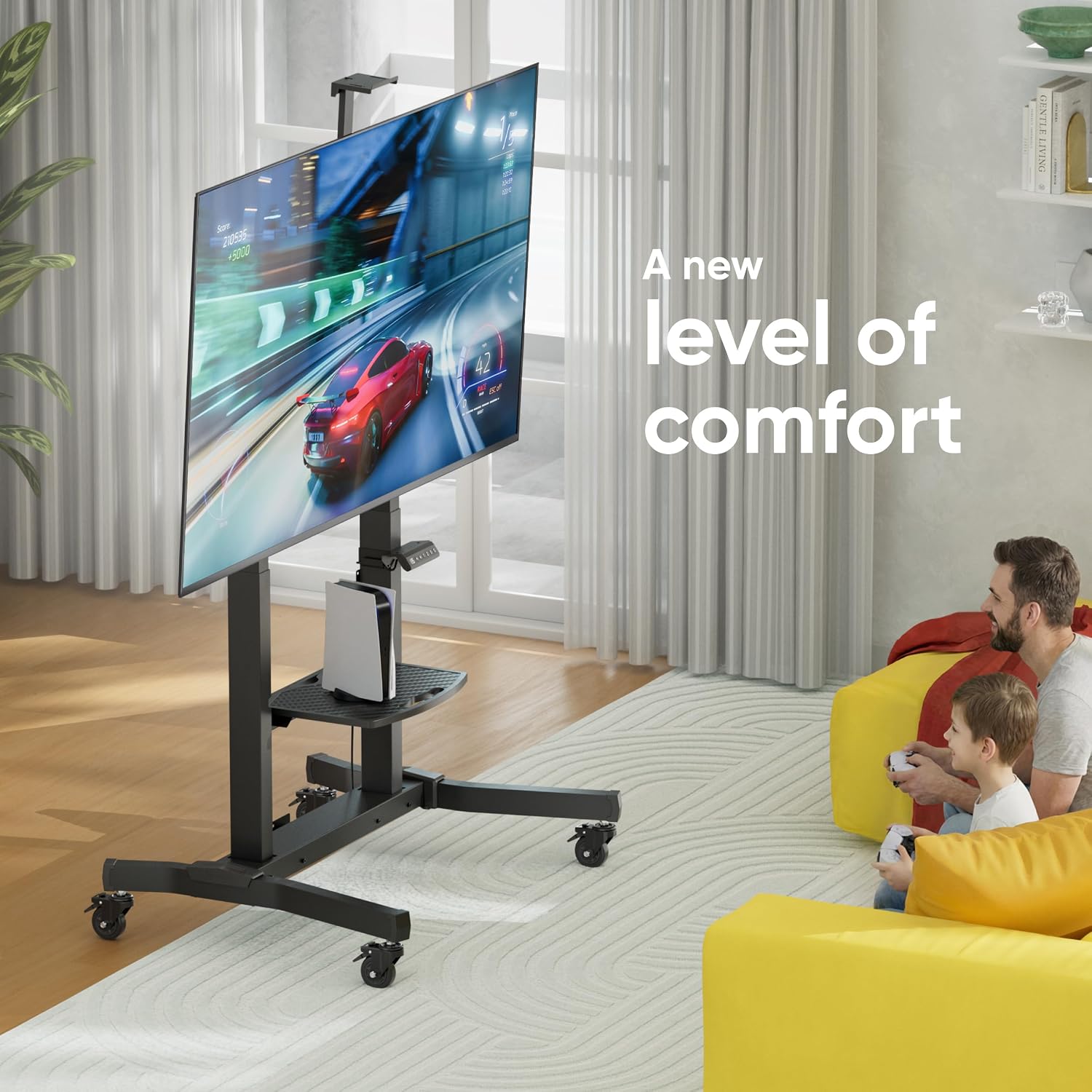 ONKRON Motorized TV Stand 50-100", up to 265 lbs, max VESA 1000x600, Black | Electric TV lift height adjustable 44.5"-63", remote, tilt