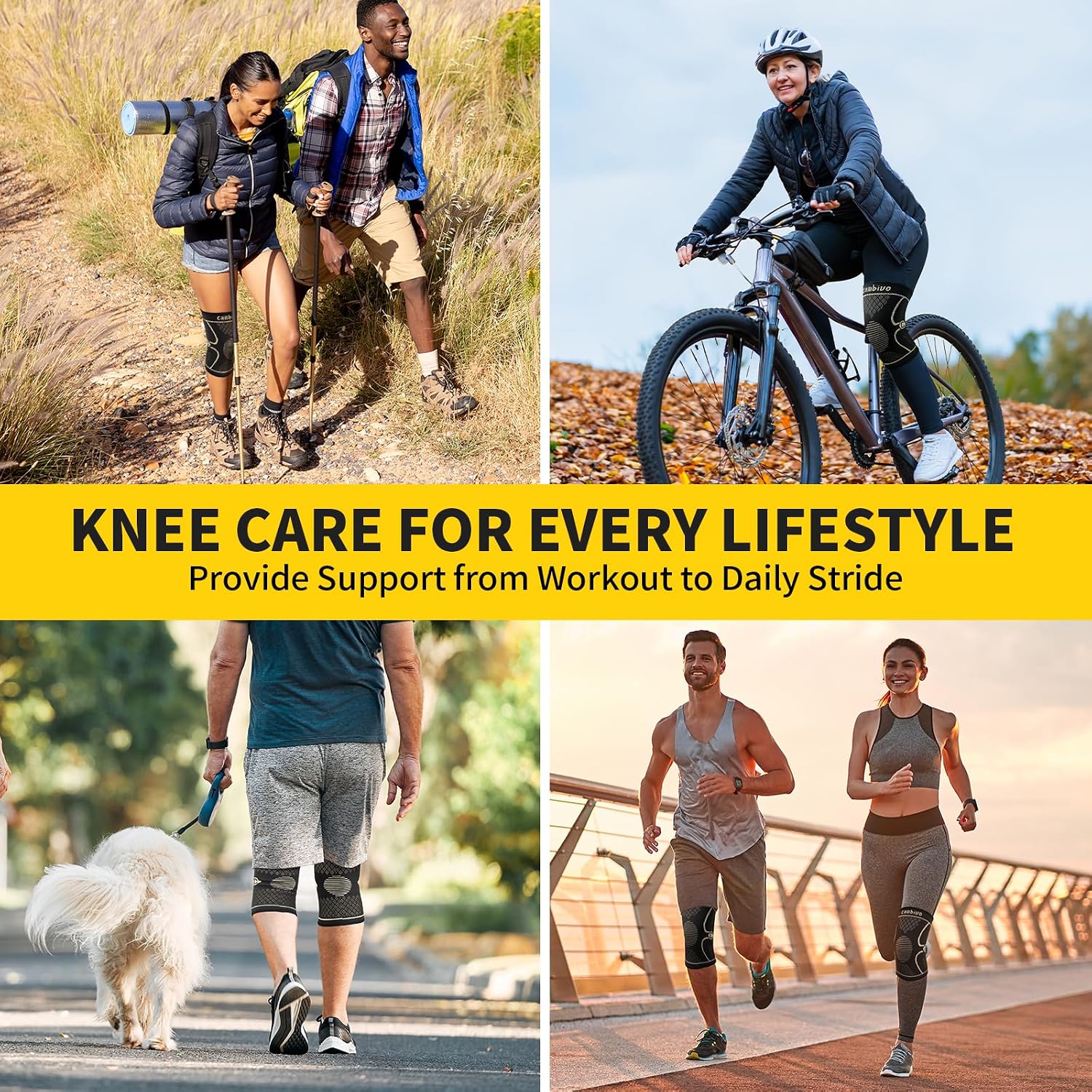CAMBIVO 2 Pack Knee Braces for Women & Men, Knee Compression Sleeves for Knee Pain Relief, Knee Support with Non-Slip Silicone, Breathable, for Running, Workout, Weightlifting & Daily Use, Arthritis Support (Black, Medium)