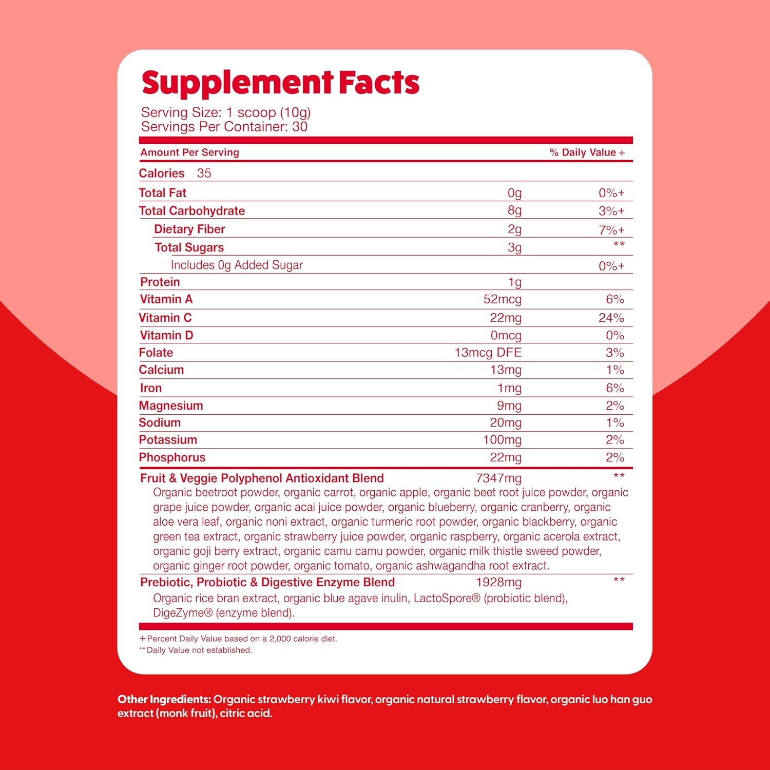 ​Feel Great Organic Superfood Reds Powder Packed with Beet Root Powder | Digestive Support Including Bloating Relief | Fruit and Veggie