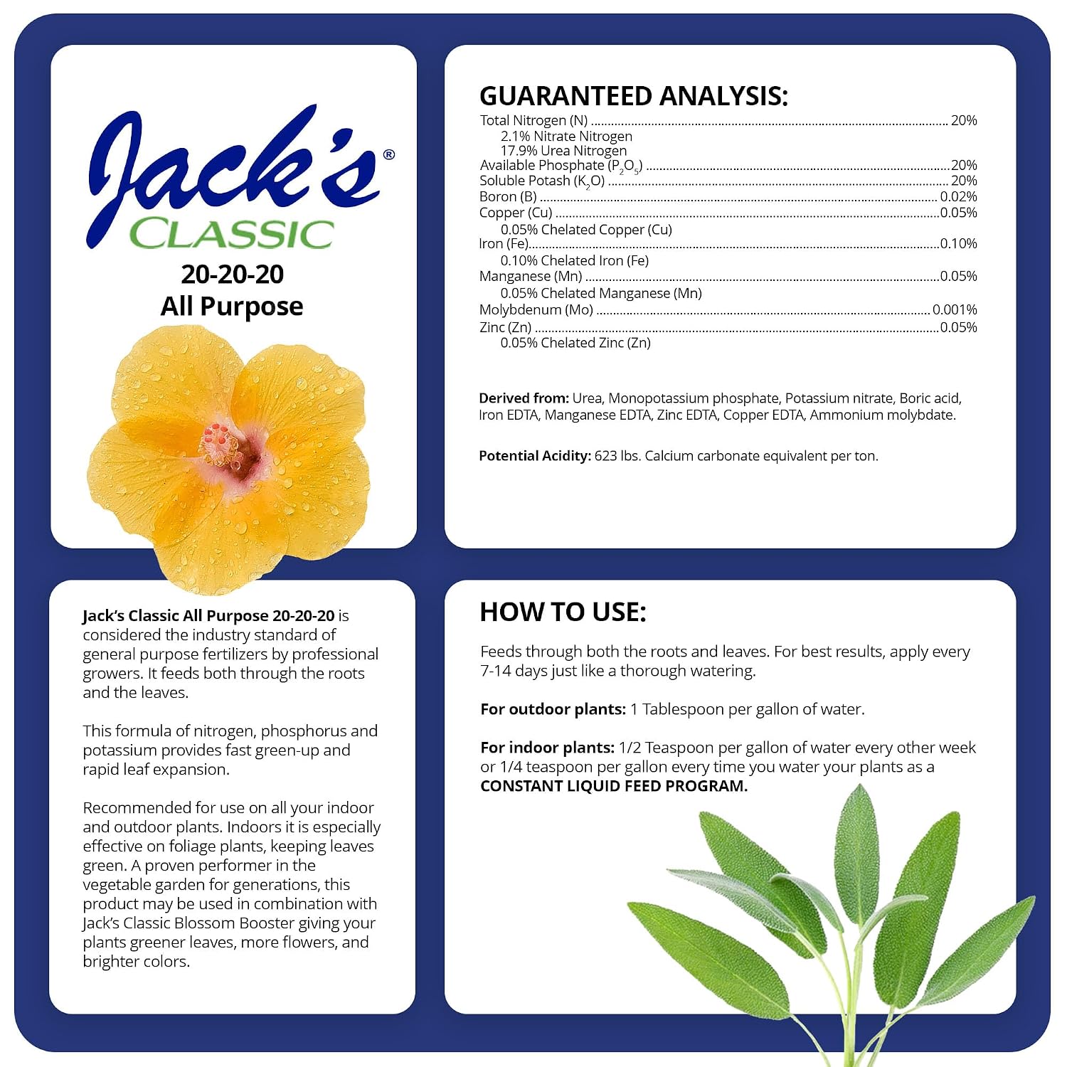 Jack's Classic 20-20-20 All Purpose Water-Soluble Fertilizer, 4lb