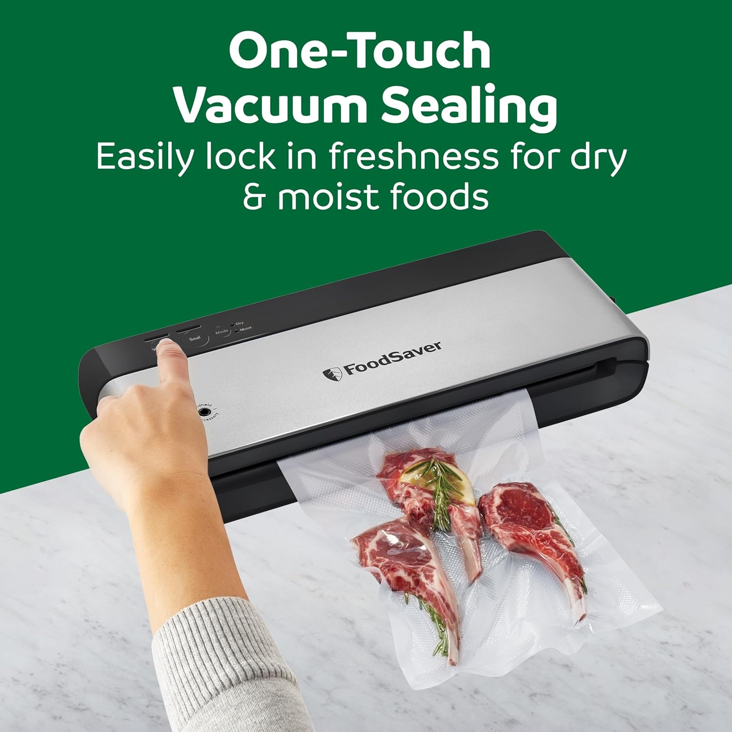 FoodSaver Compact Vacuum Sealer Machine with Airtight Bags and Roll - Ideal for Sous Vide and Airtight Food Storage, White