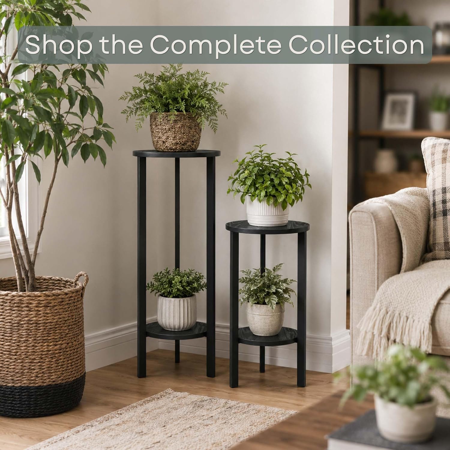 Convenience Concepts Graystone 24 inch 2 Tier Plant Stand - Industrial Stand for Plants, Vases, and Antiques, Urban Modern Design for The Living Room