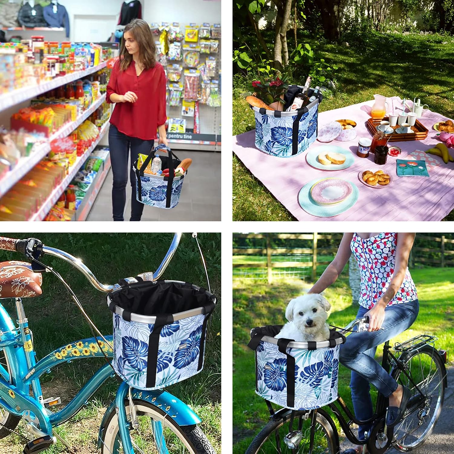 RAYMACE Bicycle Basket Dog Bike Handlebar Basket Front,Folding Detachable Quick Release Easy Install,Cycling Picnic Bag