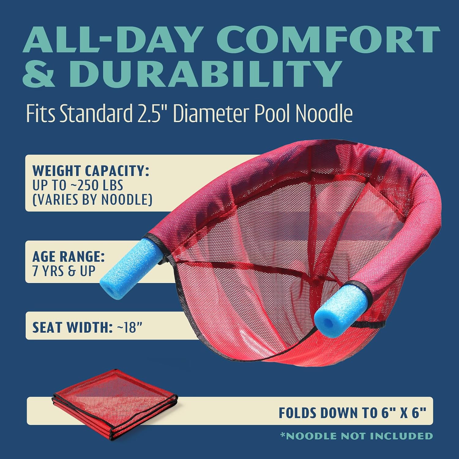 Floating Pool Chair for Adults & Kids – Mesh U-Shaped Noodle Seat for Swimming and Relaxing