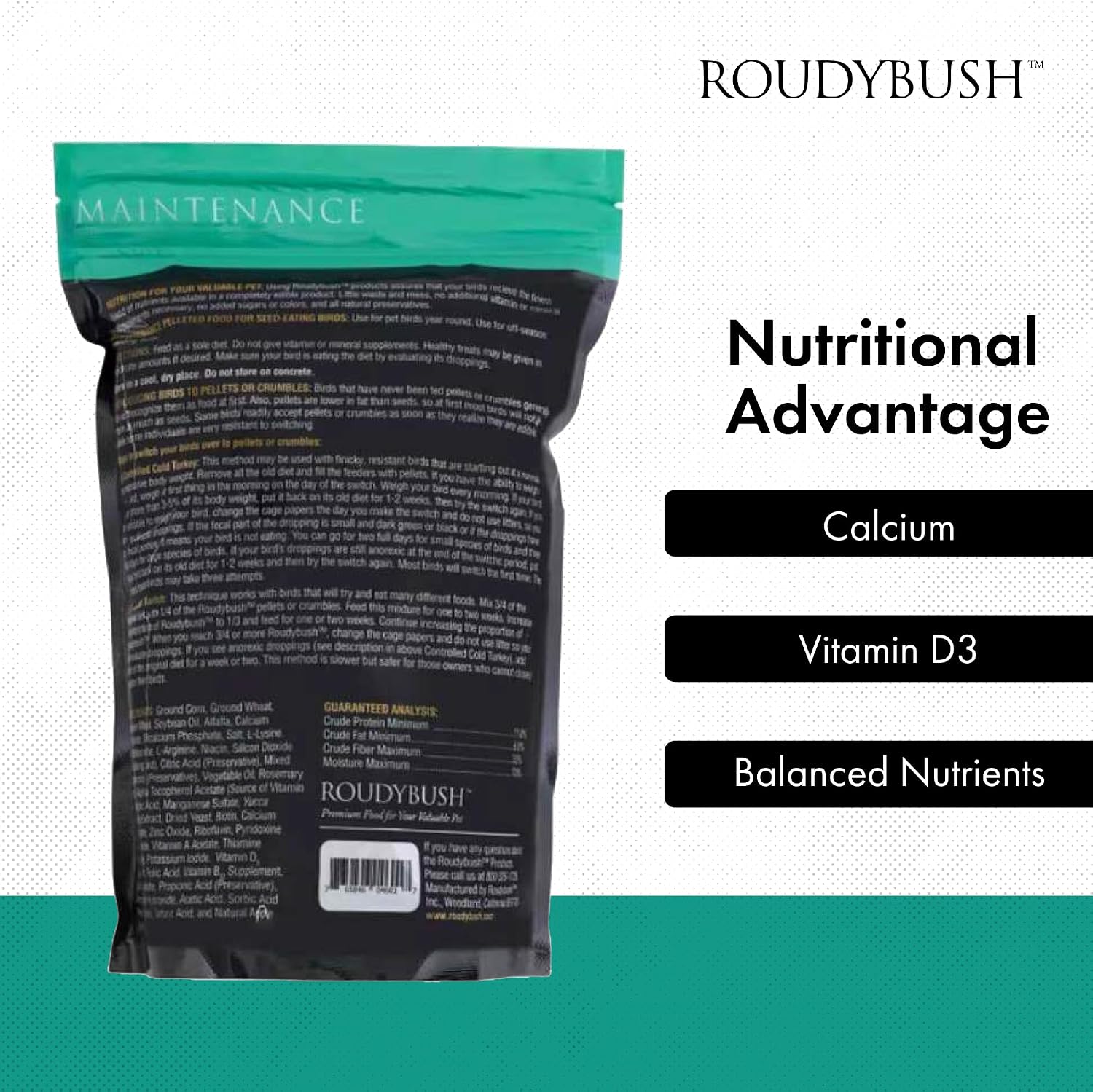 RoudyBush Daily Maintenance Food for Birds - Scientifically Formulated Bird Feed - Bird Food Pellets w/Corn, Wheat, Soy & More - Nutritious & Healthy Feed for Birds (Mini, 44oz)