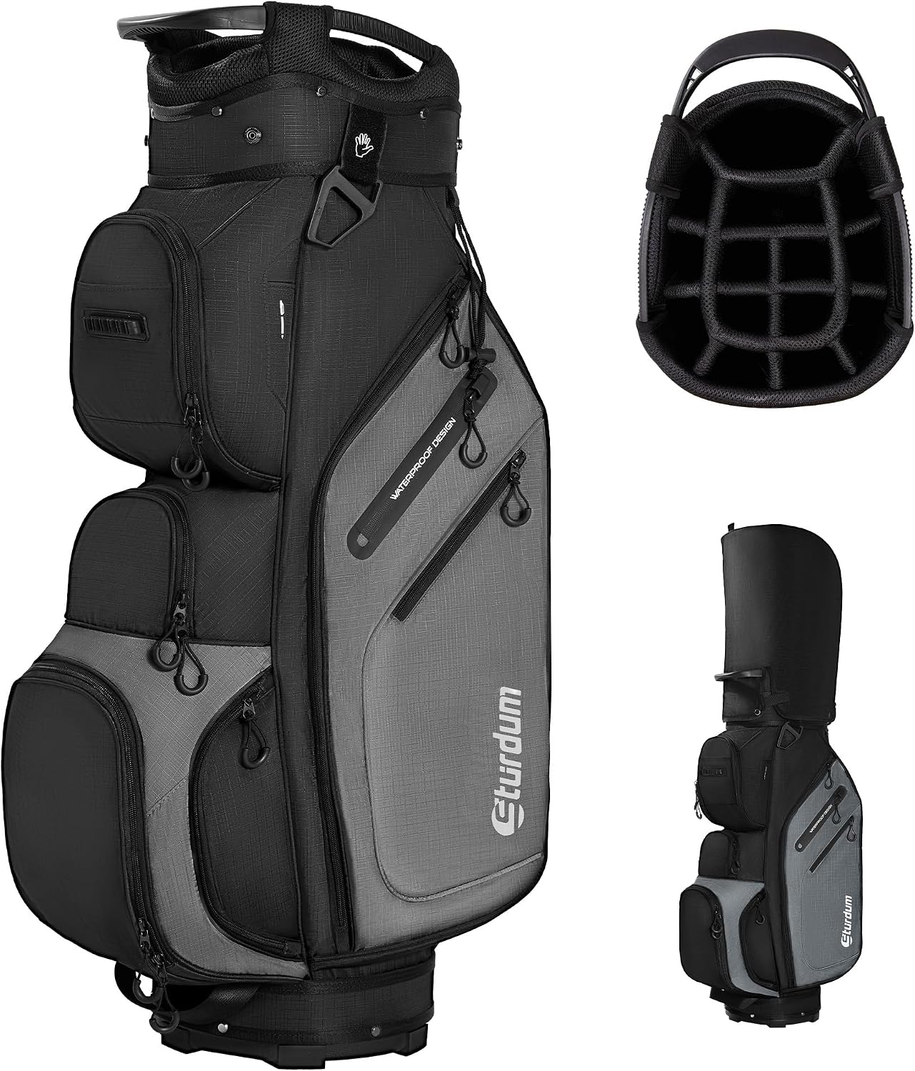 Golf Cart Bag 14-Way Organizer Divider, Lightweight 5.5 lbs Golf Club Bags for Men & Women, 10 Pockets with Cooler, Dual Waterproof Valuables Pockets, Rain Cover