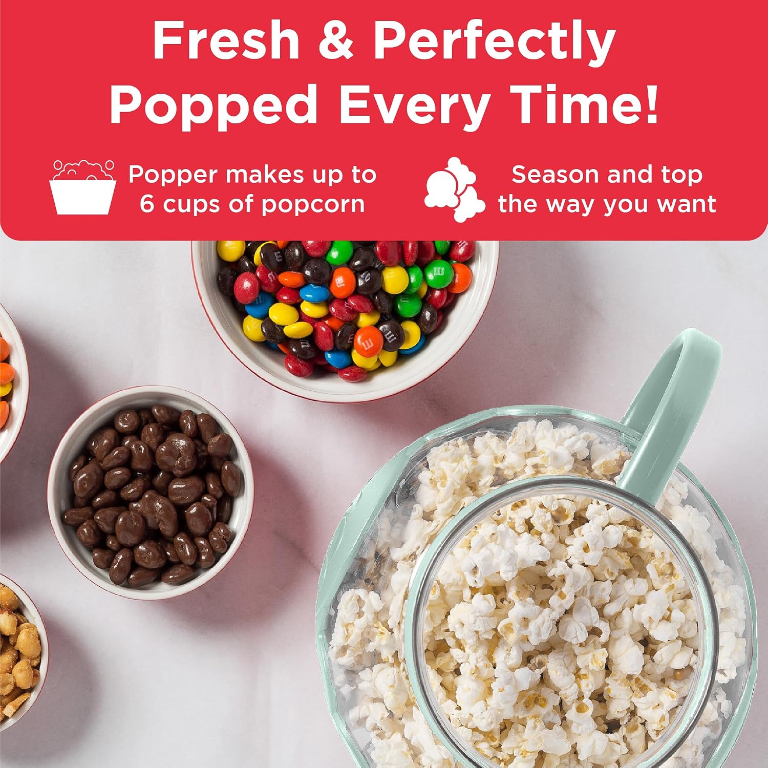 Ecolution Patented Micro-Pop Microwave Popcorn Popper with Temperature Safe Glass, 3-in-1 Lid Measures Kernels and Melts Butter, Made Without BPA, Dishwasher Safe, 3-Quart, Red
