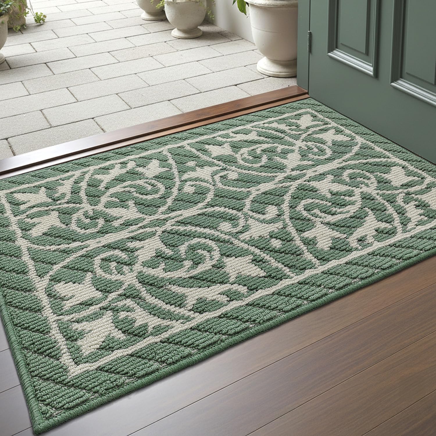 DEXI Front Door Mat Indoor Entryway 24x36 Inside Entrance Doormat Green