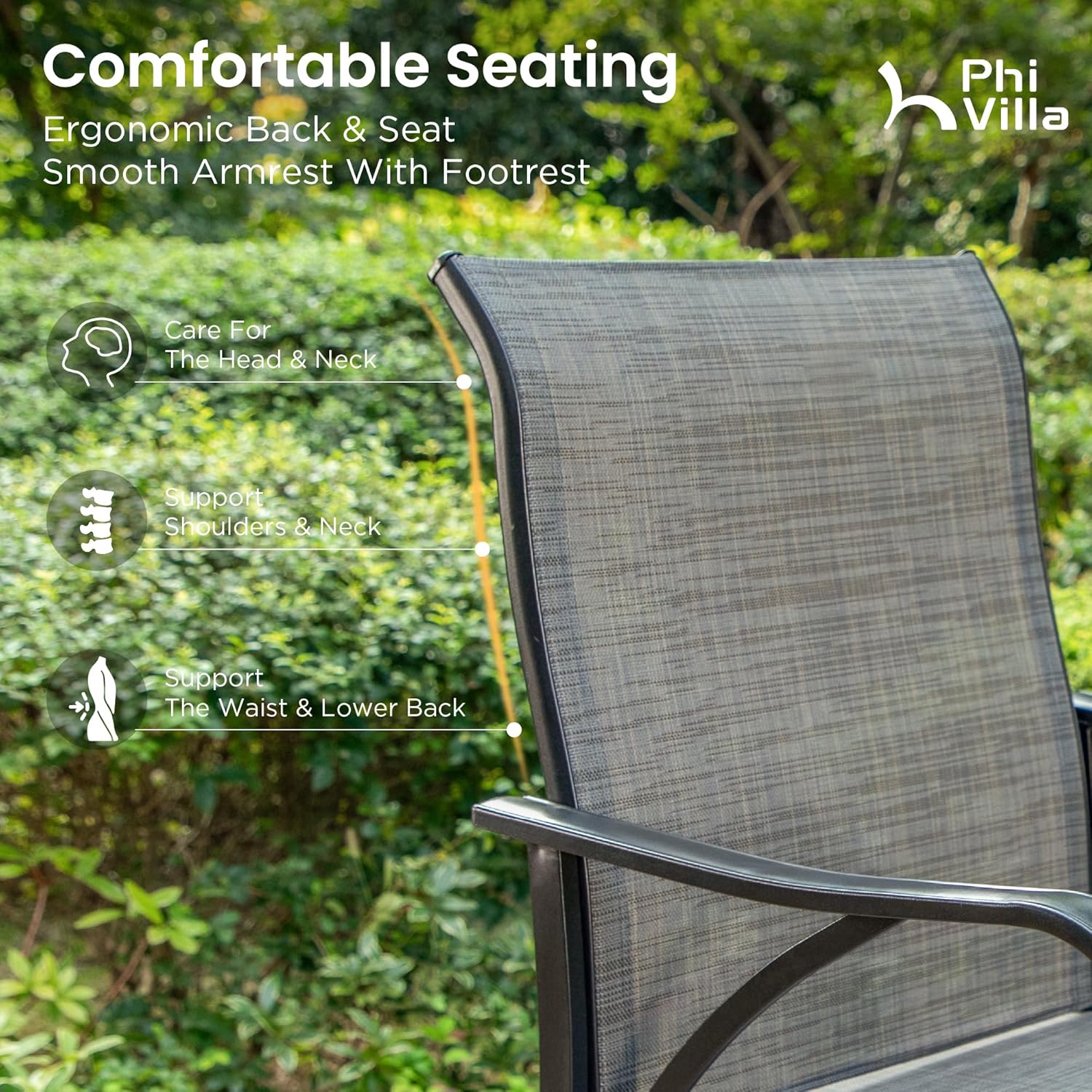 PHI VILLA Bar Height Patio Table and Chairs Set for 2