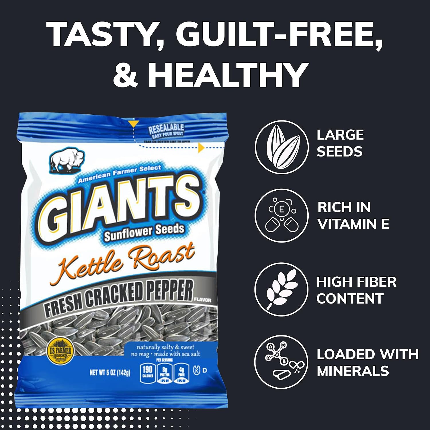 GIANTS Original Sunflower Seeds - Sunflower Seeds to Eat, Sunflower Seeds Bulk, Lightly Salted Sunflower Seeds for Eating, High Protein Snack - 5.75 oz Resealable Bags (Case of 12)