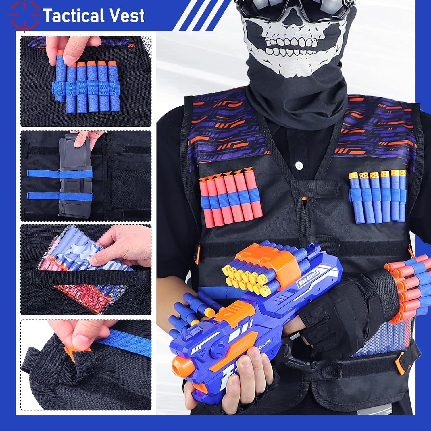 8 Pack Tactical Vest Kits Fit for Nerf Guns N-Strike Elite Series for Kids Birthday Toy Gun Wars, Basement or Backyard Games