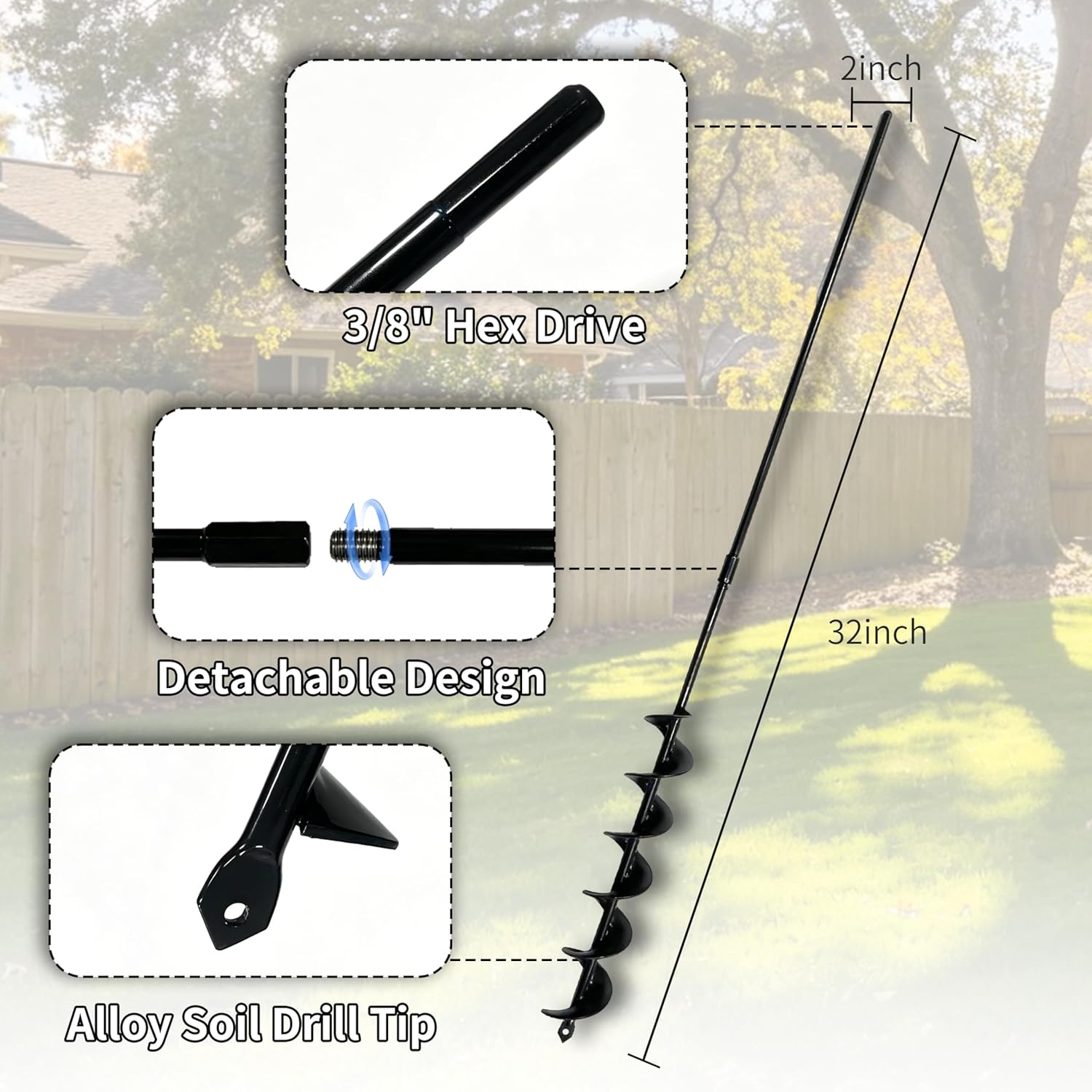 TCBWFY Auger Drill Bit for Planting 1.6x16.5inch Extended Length Garden Auger Spiral Drill Bit for Planting Bulbs Flowers,Post Hole Digger for 3/8”Hex Drill