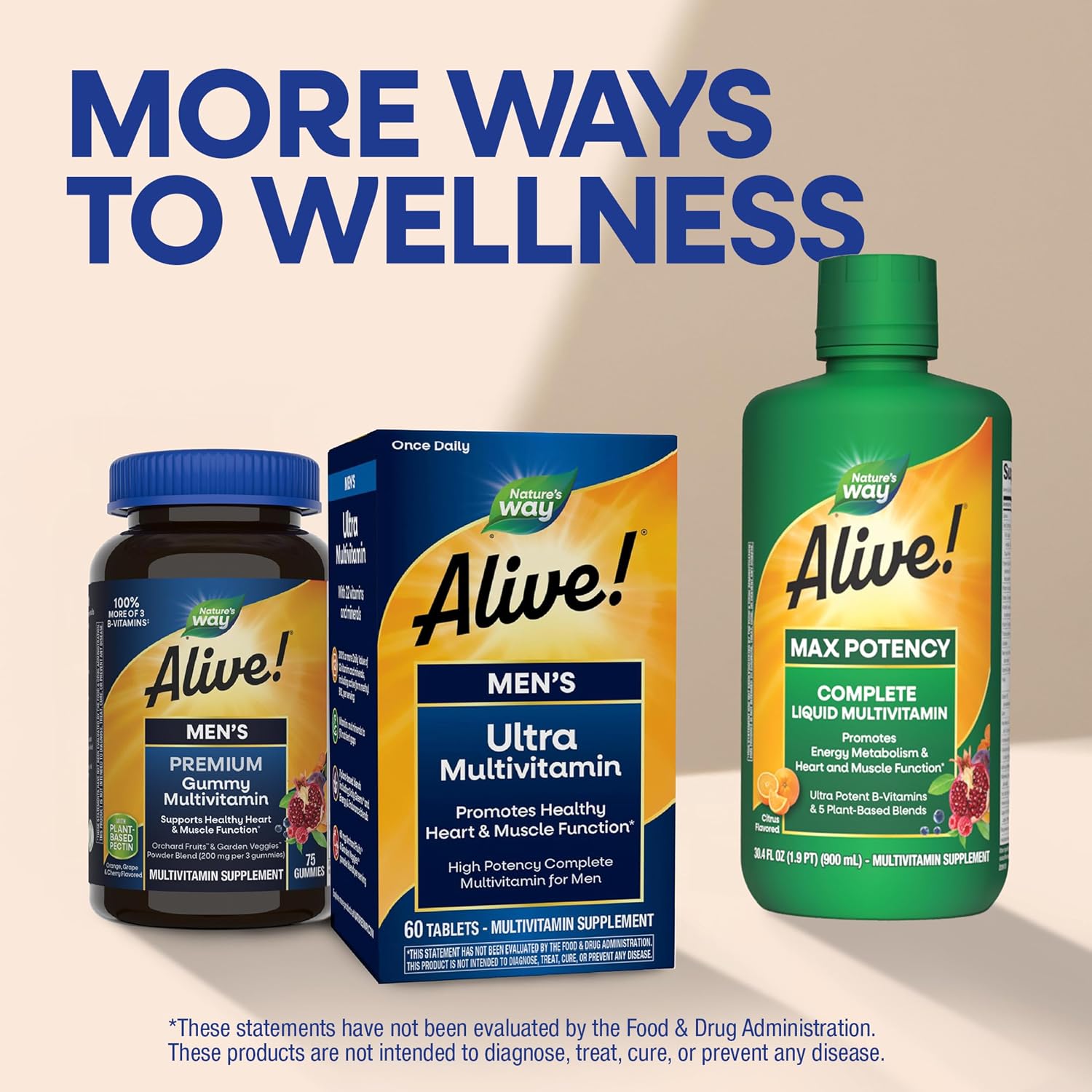 Nature's Way Alive! Men’s Daily Ultra Potency Multivitamin Tablets, 60 ct | Complete High Potency Men’s Daily Vitamin Promotes Heart & Muscle Function*, B-Vitamins, Zinc and Antioxidants