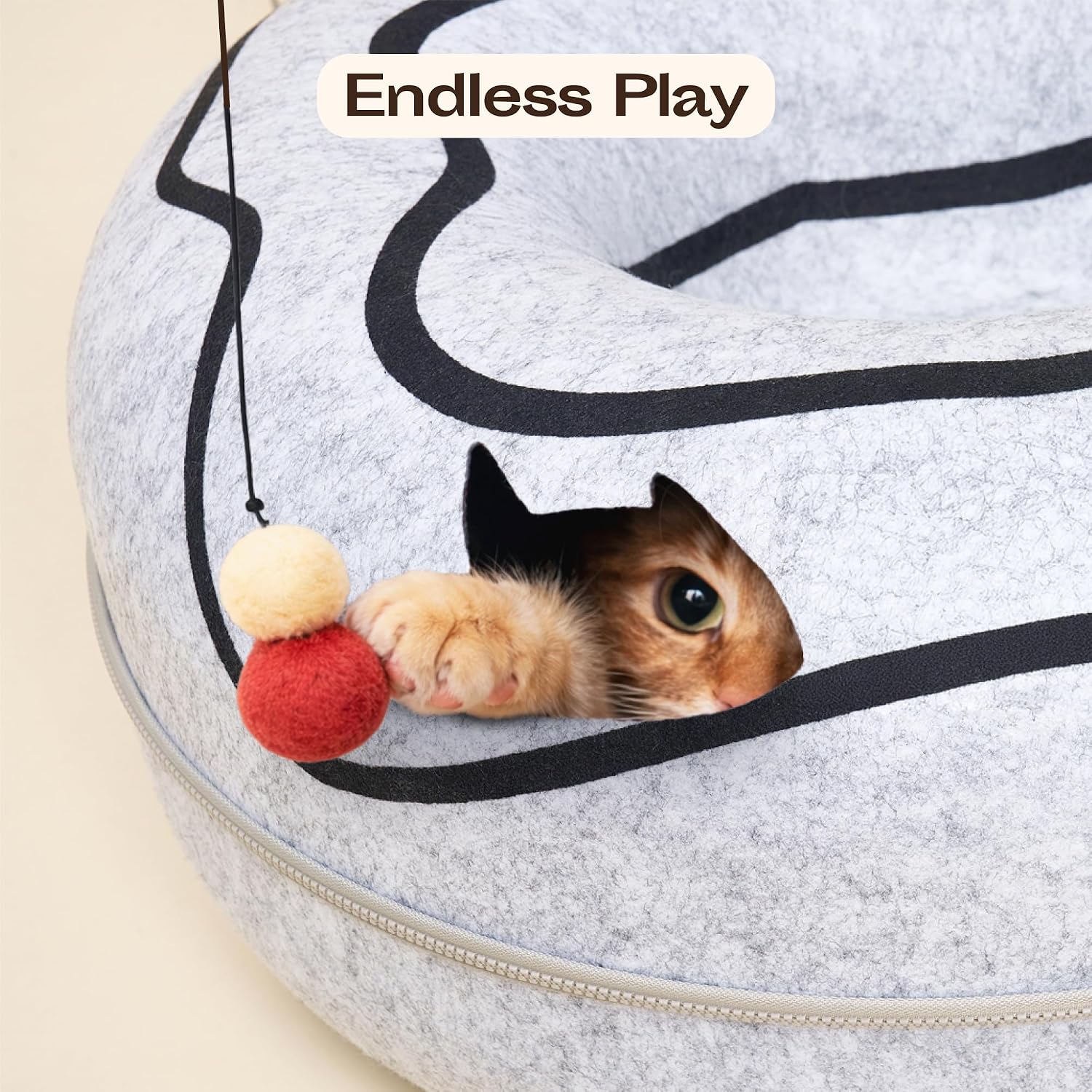 Cat Cave – Premium Felt Cat Bed for Indoor Cats, Handmade 100% Merino Wool (Large, Black Aqua)