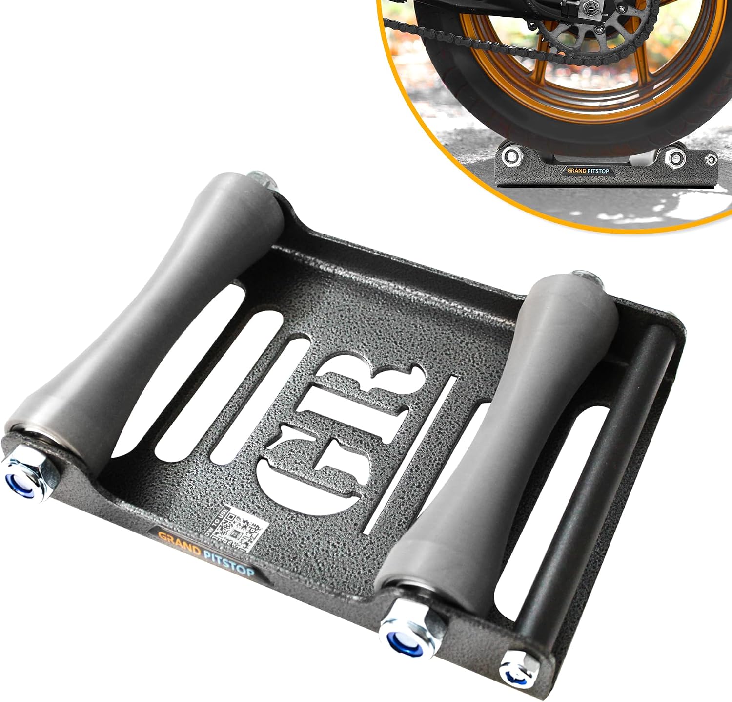Grand Pitstop Motorcycle Wheel Cleaning Stand - Paddock Stand Replacement - Wheel Roller Stand for tire Cleaning & Chain Lubrication - GRoller Medium (Bikes < 485 lb & Tyre Width <180 mm)