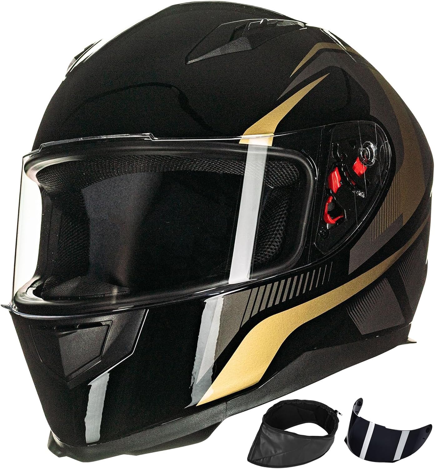 ILM Full Face Motorcycle Street Bike Helmet with Removable Winter Neck Scarf + 2 Visors DOT Model ILM-313