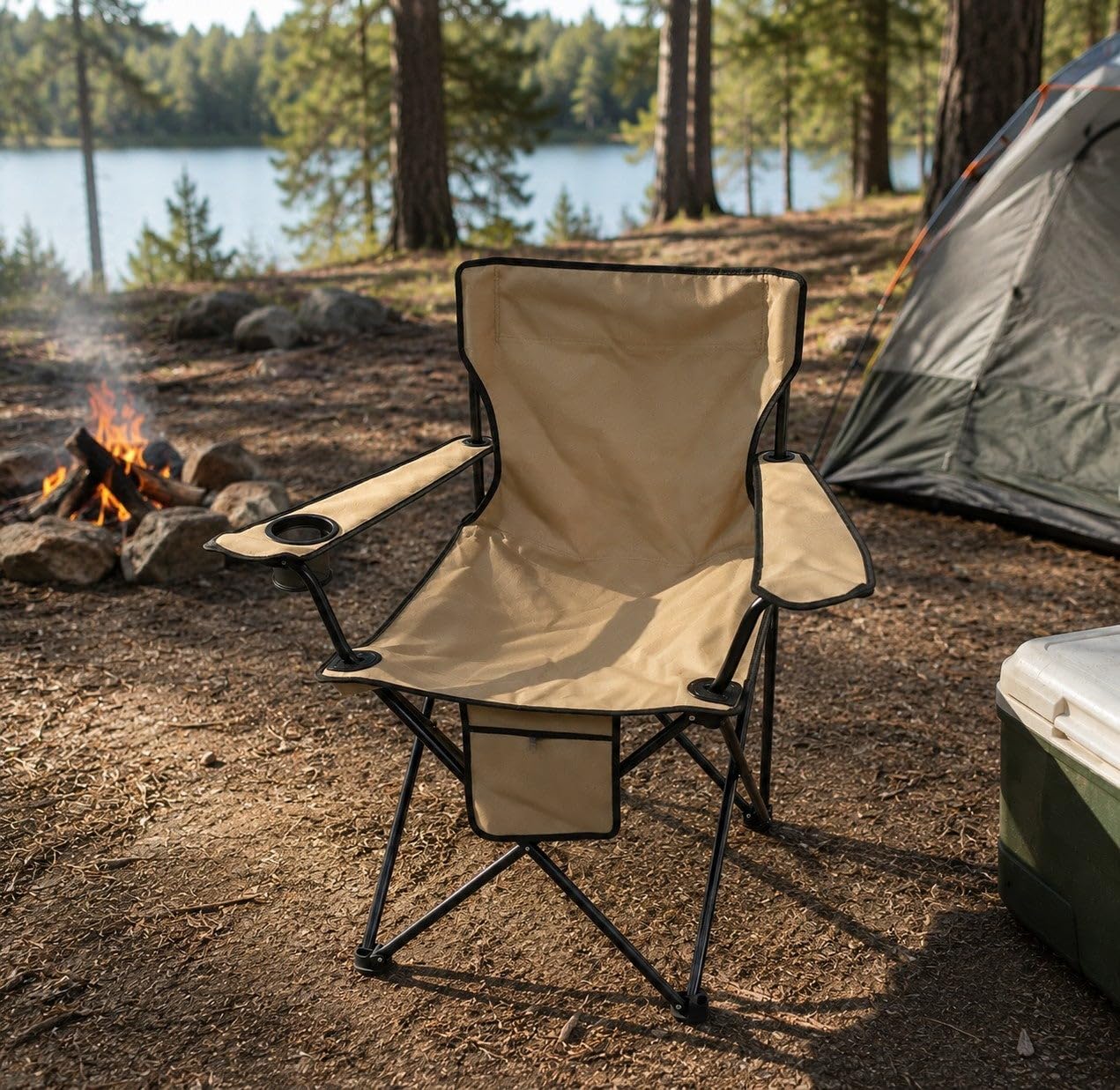 BrylaneHome Oversized Camp Chair with Canopy - Taupe