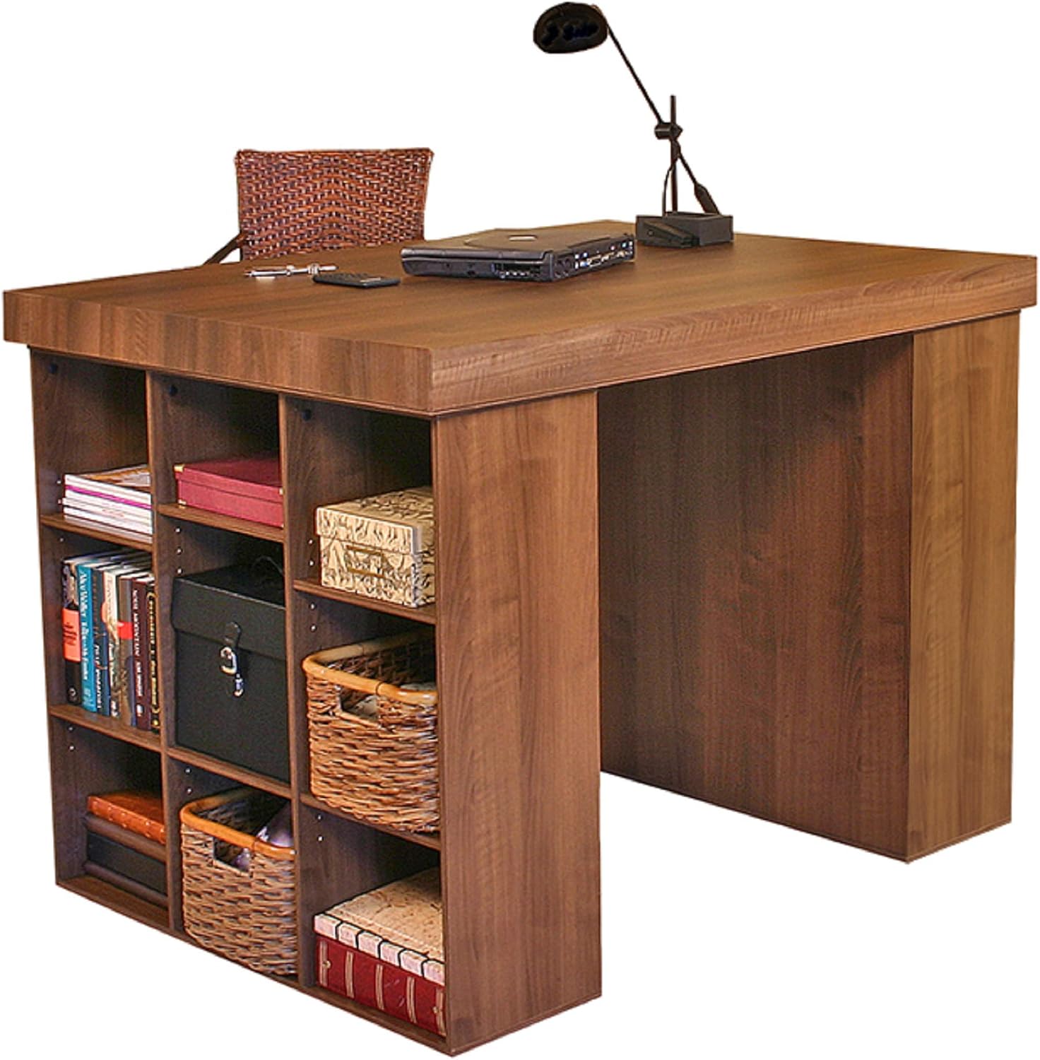 Venture Horizon Project Center Desk with Two 9-Cubby Bookcase (Oak)