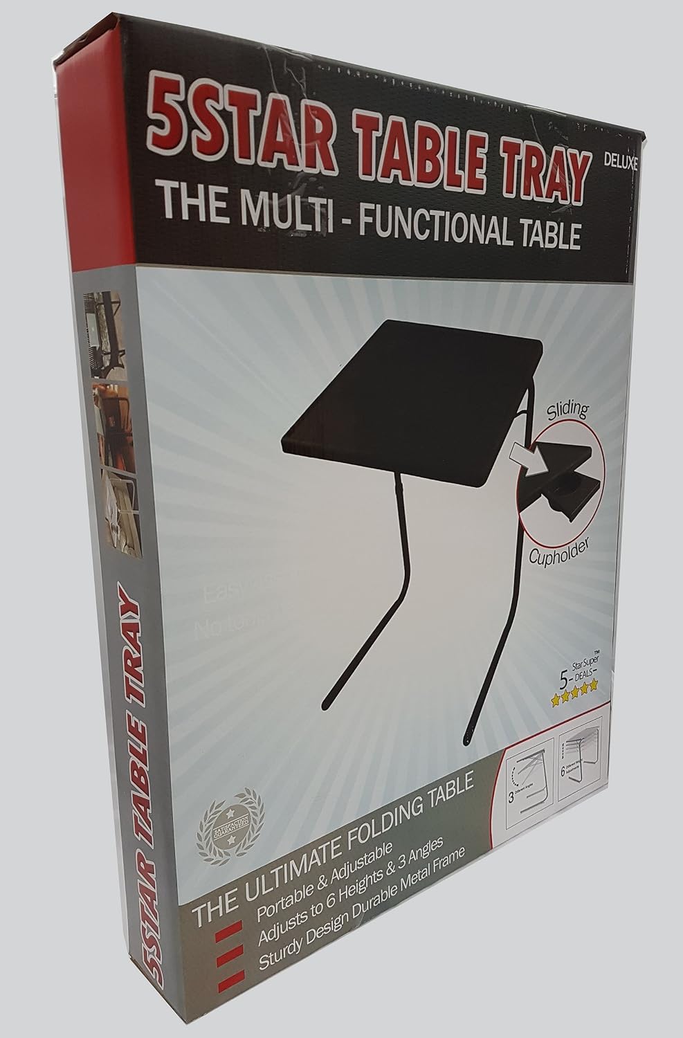 Portable Foldable TV Tray Table - Laptop, Eating, Drawing Tray Table Stand with Adjustable Tray with Sliding Adjustable Cup Holder - 5StarSuperDeals - (Black)