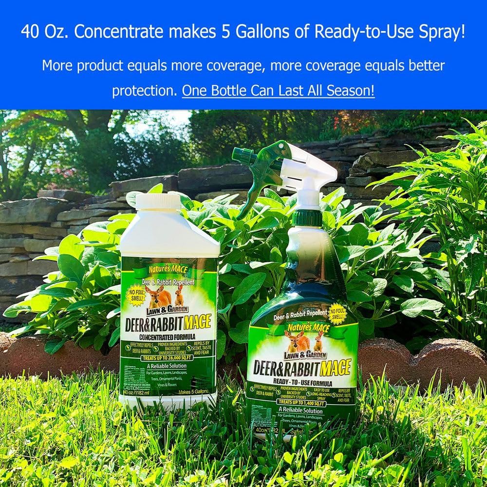 Nature's MACE Deer & Rabbit Repellent 40 oz Concentrate | Deer Repellent Spray for Plants, Lawns, Flowers & Gardens, Plant Safe, Protect Plants Fast, All-Season Protection.