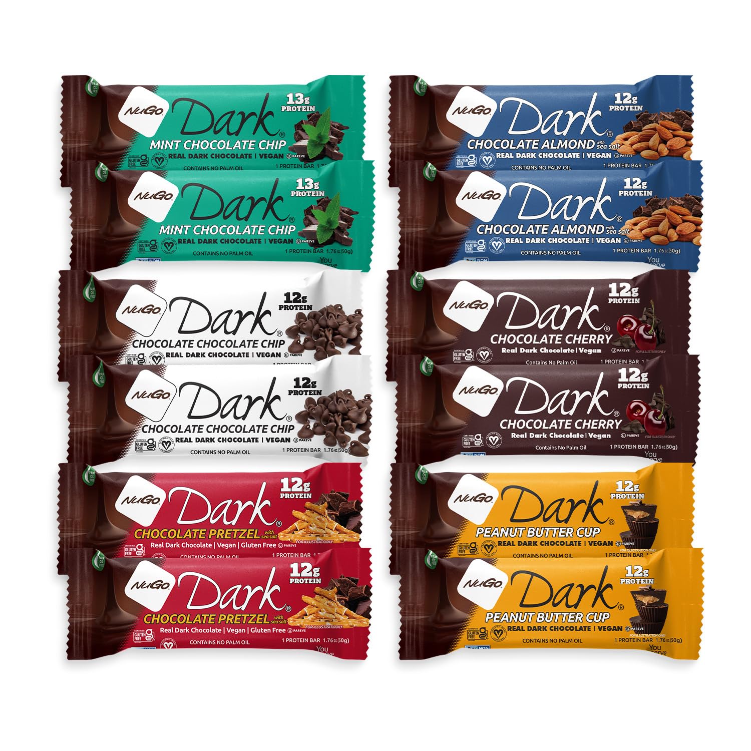 NuGo Dark, Mint Chocolate Chip, 13g Vegan Protein Bar, Gluten Free, 24 CT
