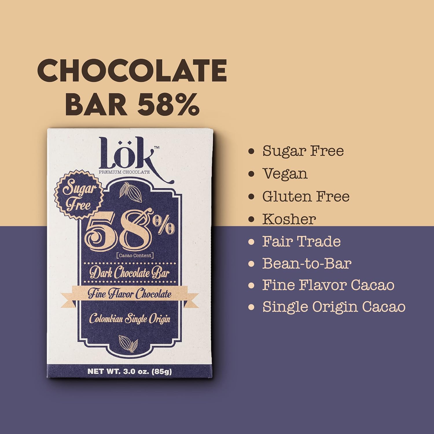 Lök Foods Dark Chocolate Bar 100% Cacao | Fair Trade, Kosher, Gluten Free, Vegan, Bean-to-Bar, Sugar-Free, No Sugar Alcohol, No Artificial Sweetener
