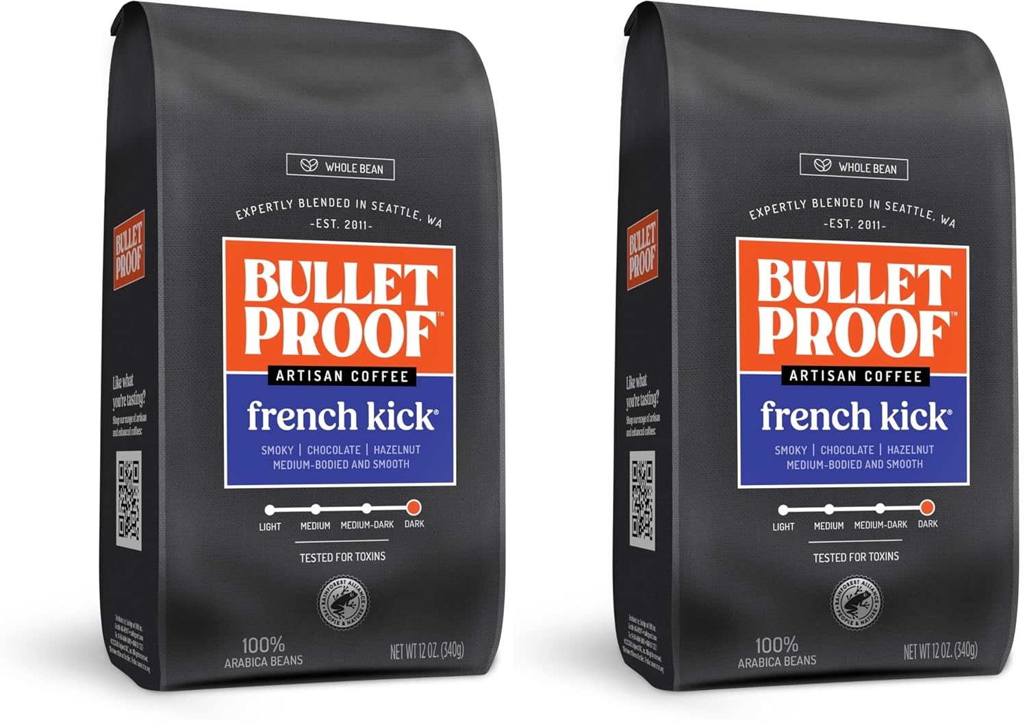 Bulletproof French Kick Dark Roast Whole Bean Coffee, 12 Ounces, 100% Arabica Coffee Sourced from Guatemala, Colombia & El Salvador