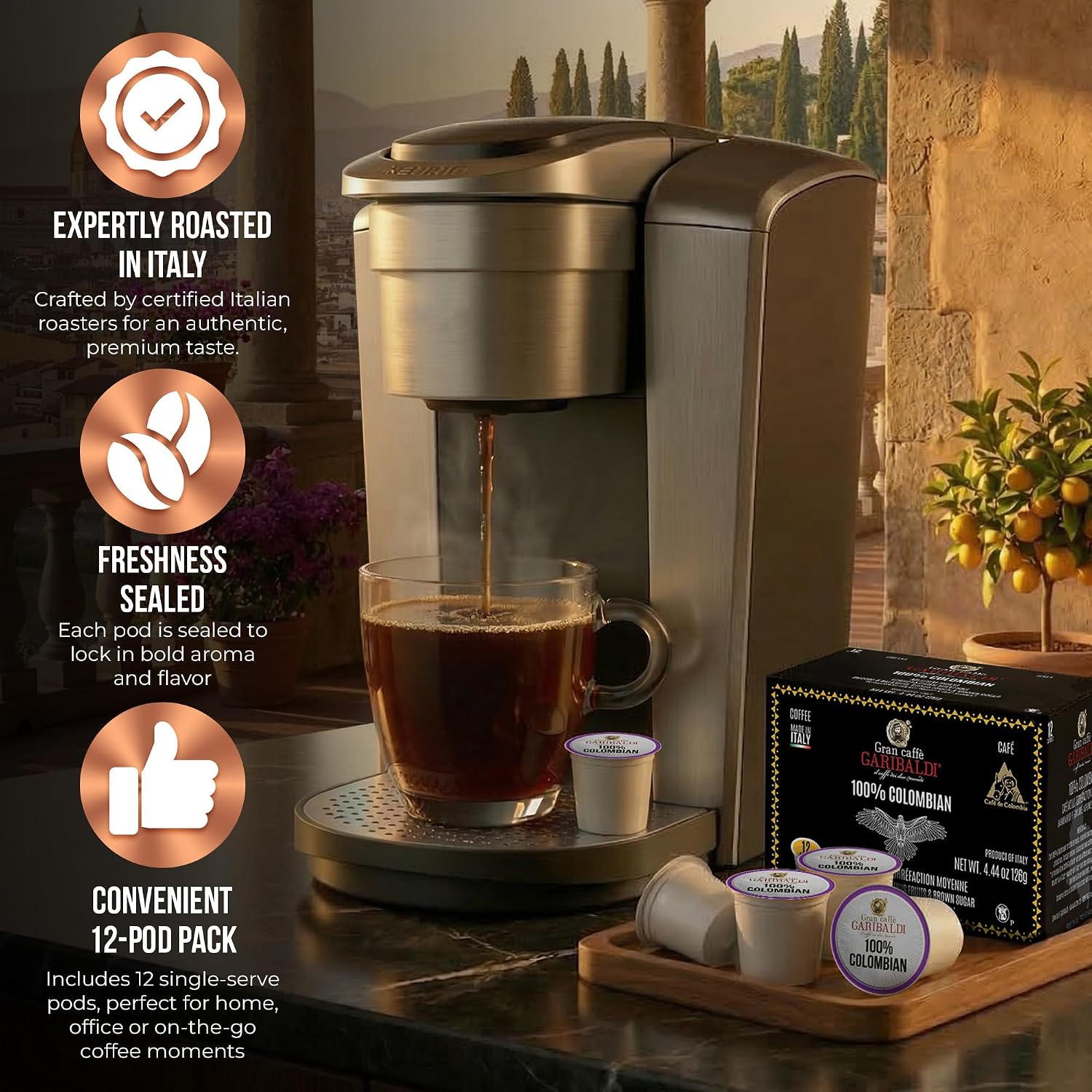 Caffè Garibaldi Colombian Coffee Pods for Keurig K-Cup Brewers, 12 Count