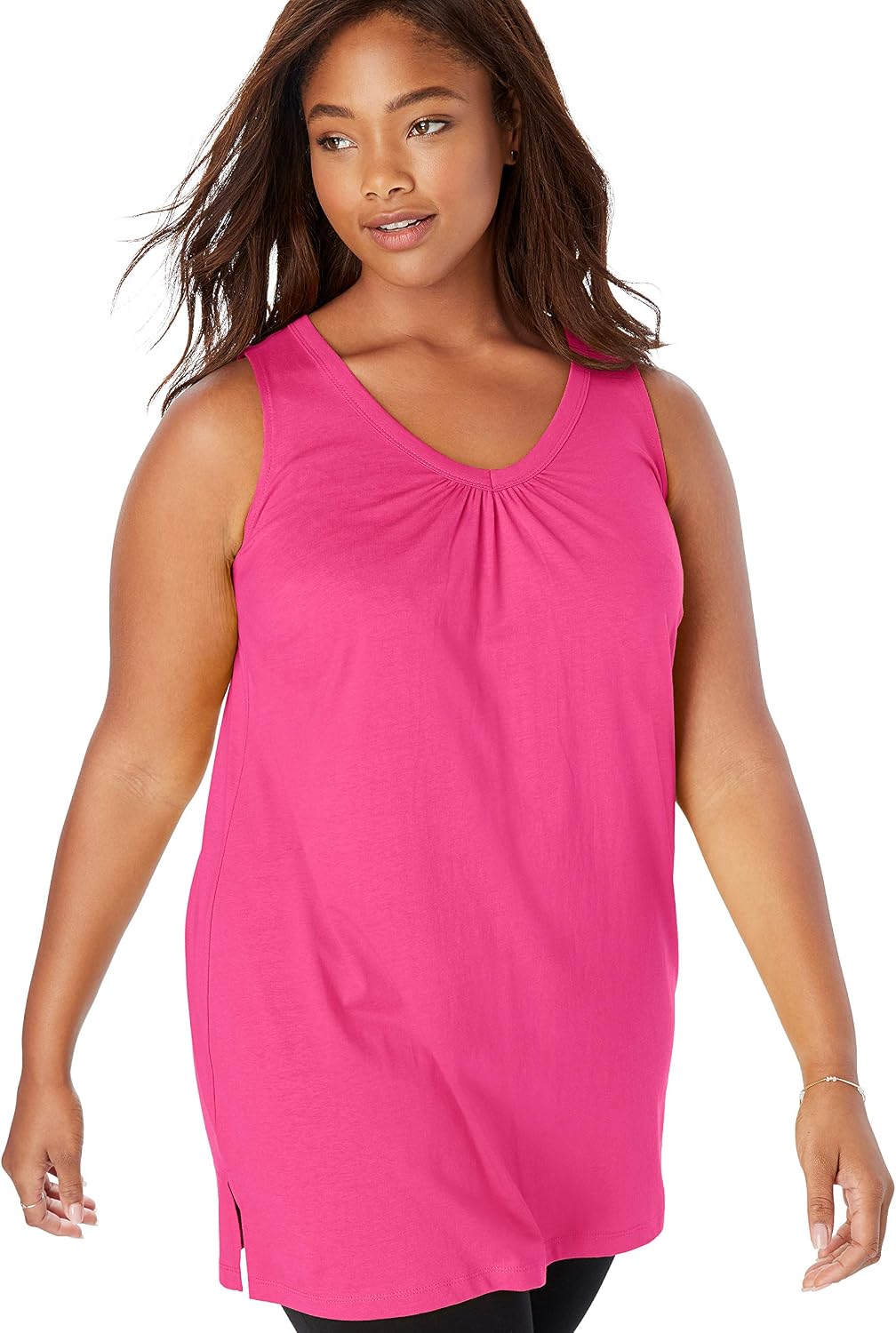 Woman Within Perfect Sleeveless Shirred V-Neck Tunic