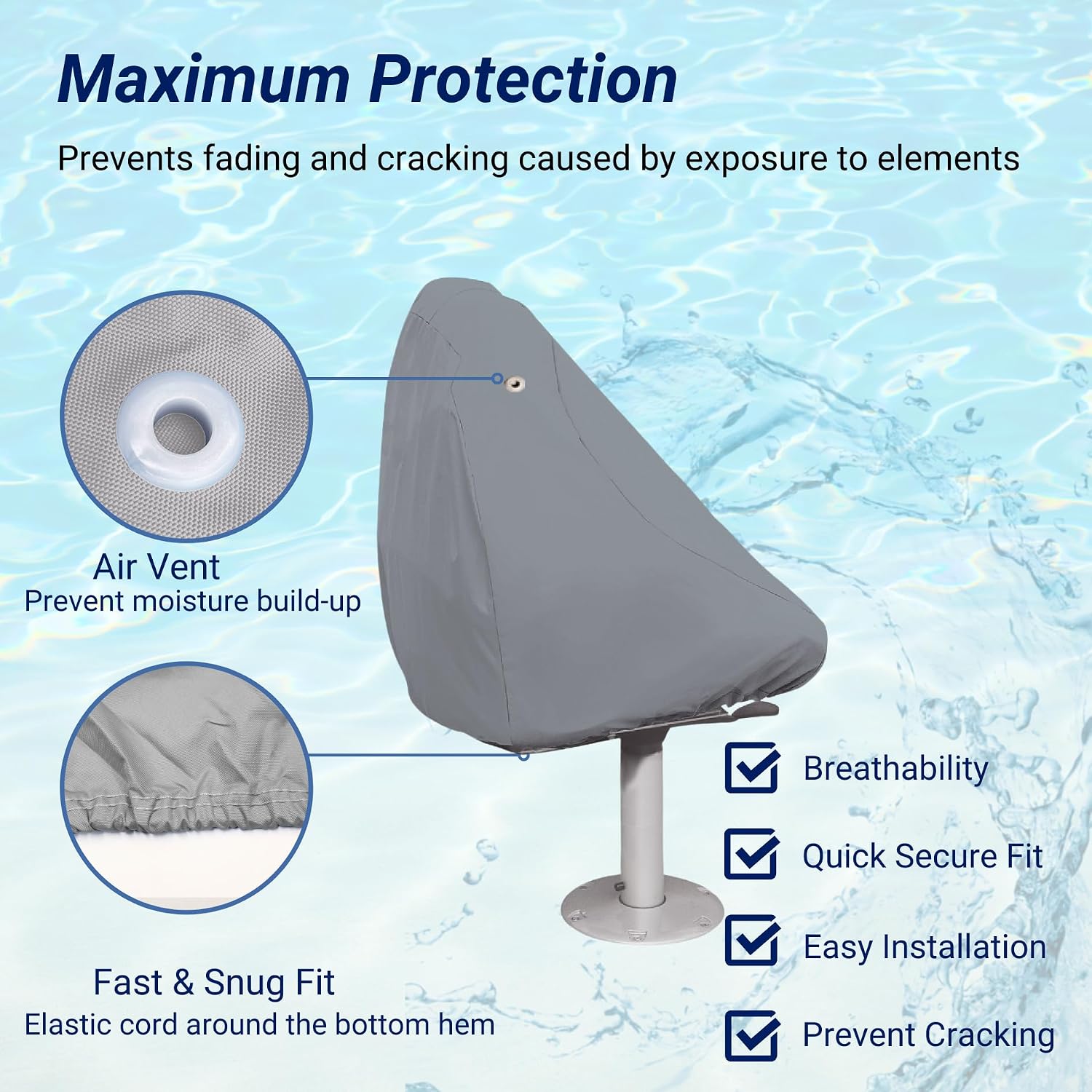SavvyCraft Waterproof Pontoon Lounge Seat Cover Marine Grade 23"Dx60"Wx30"H