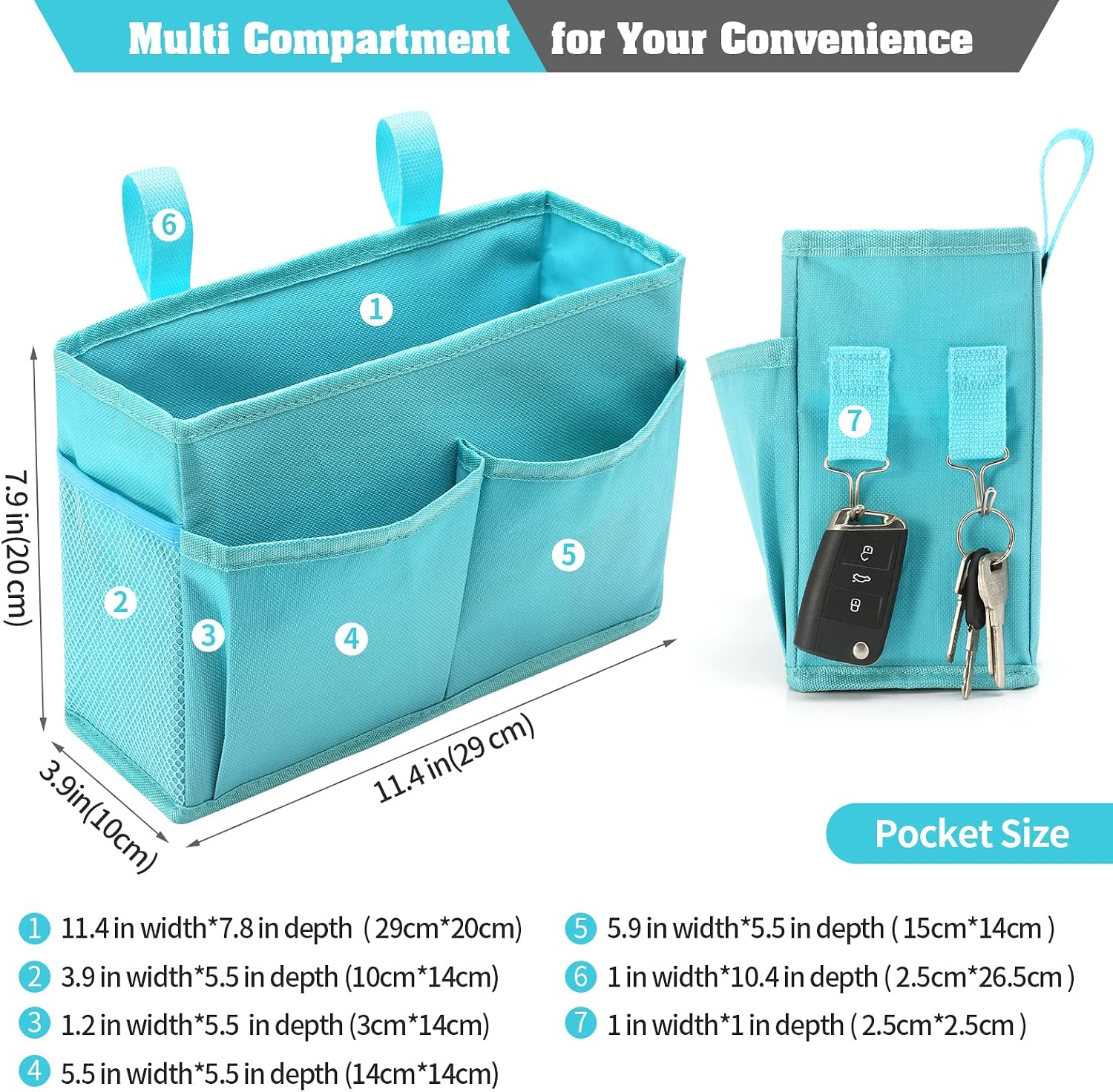 Bseash Bunk Bed Organizer, Bedside Caddy Hanging Bed Organizer Storage Bag 8 Pockets, for College Dorm Rooms Bed, Hospital Bed, Baby Bed Rails