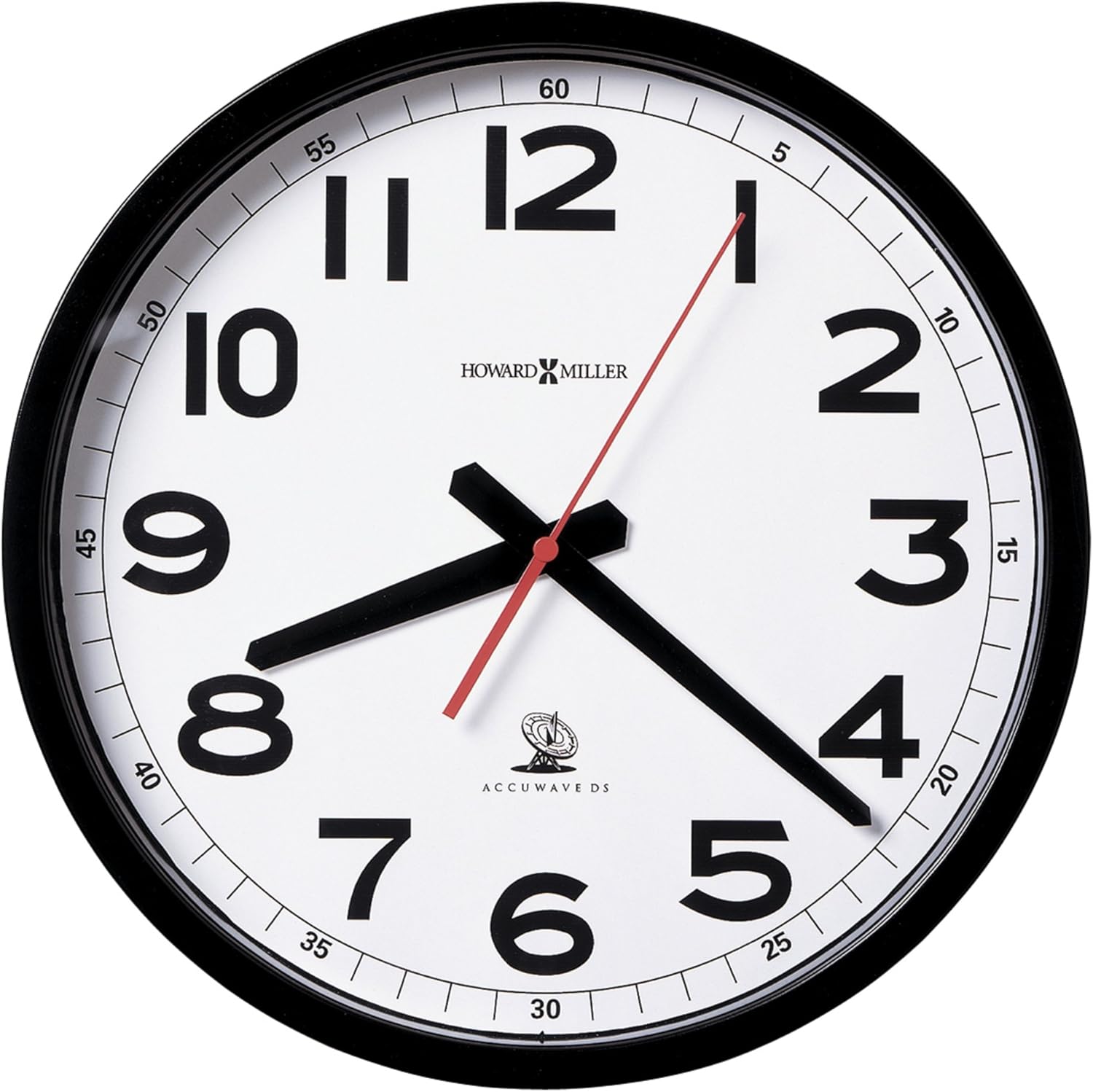 Howard Miller Accuwave Wall II Radio-Controlled Wall Clock – Auto Time Zone & DST, Soft Tick, White Dial, Crystal Glass, AA Battery