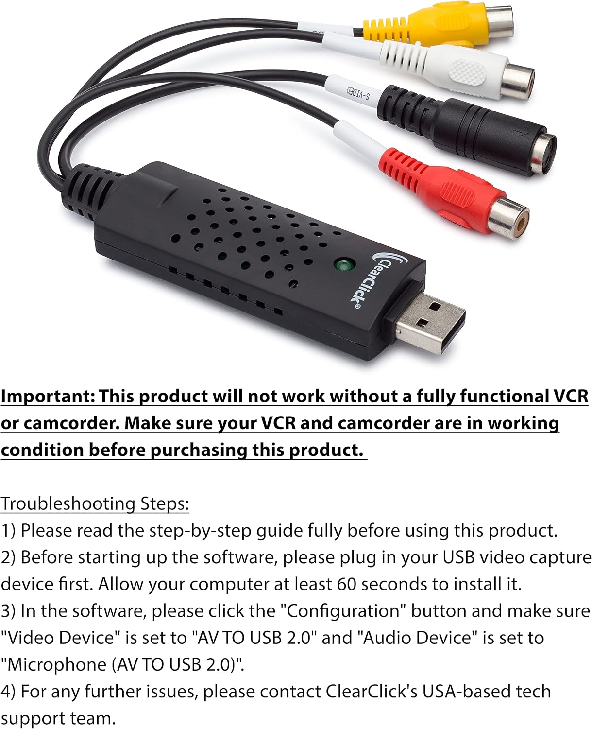 ClearClick VHS To DVD Wizard with USB Video Grabber & Free USA Tech Support