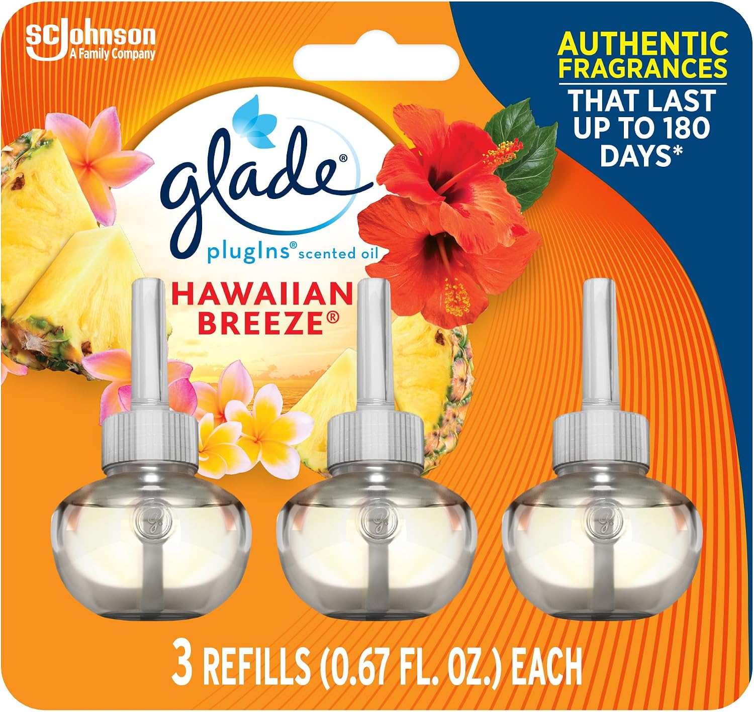Glade PlugIns Refills Air Freshener, Scented and Essential Oils for Home and Bathroom, Cashmere Woods, 2.01 Fl Oz, 3 Count