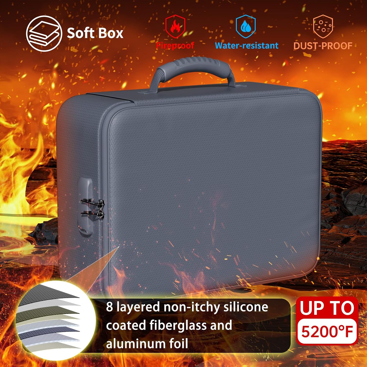 DocSafe Document Bag with Lock, Fireproof 3-Layer File Storage Box, Black