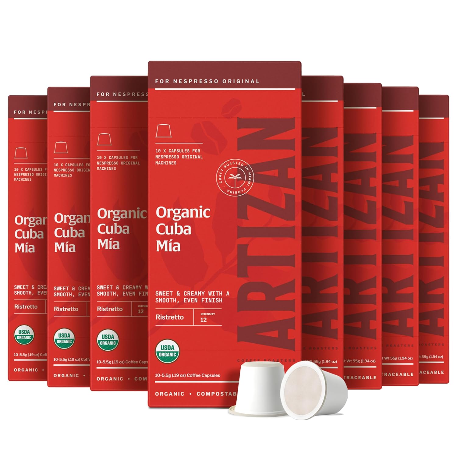 Artizan Coffee USDA Organic Espresso Coffee Capsules For Nespresso Original | Signature Blend Variety | 40 Compatible Compostable Pods