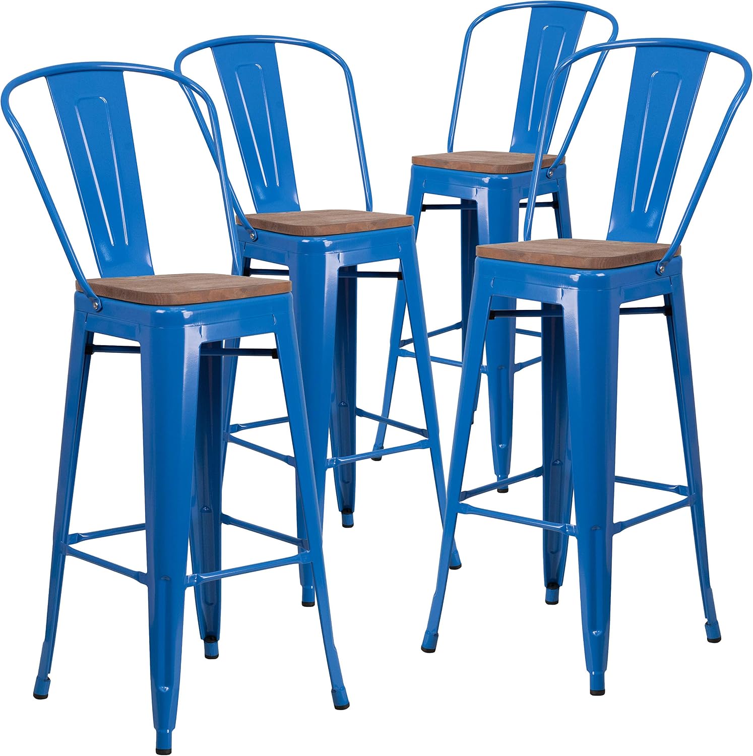 Flash Furniture 30 in Metal Barstool with Back, Blue | Commercial Grade, Removable Back, Indoor/Outdoor Use