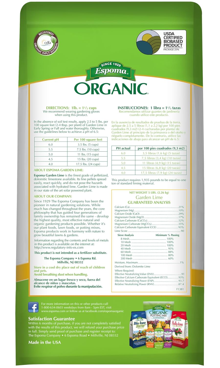 Espoma Organic Garden Lime, Raises Soil pH and Helps Turn Hydrangeas Pink! Contains pelletized dolomitic Lime and can be Used for Organic Gardening