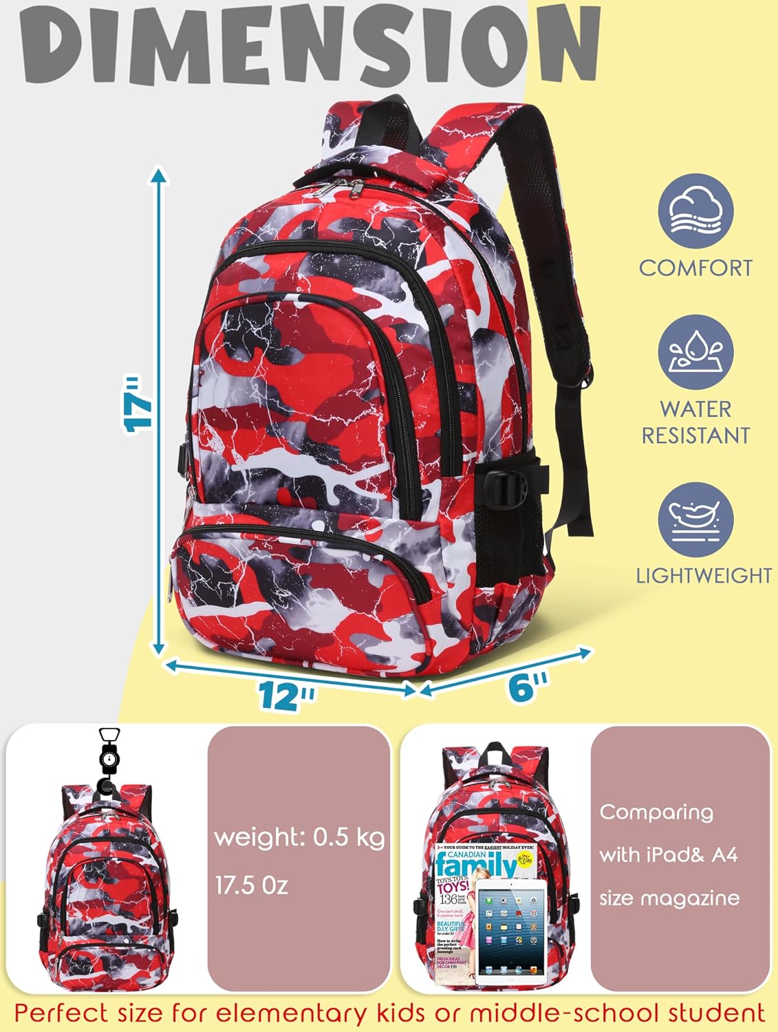 BLUEFAIRY Kids Backpack for Boys Elementary Book Bags Primary Middle School Bookbags for Childs Water Resistant Back to School Gifts Son Mochila