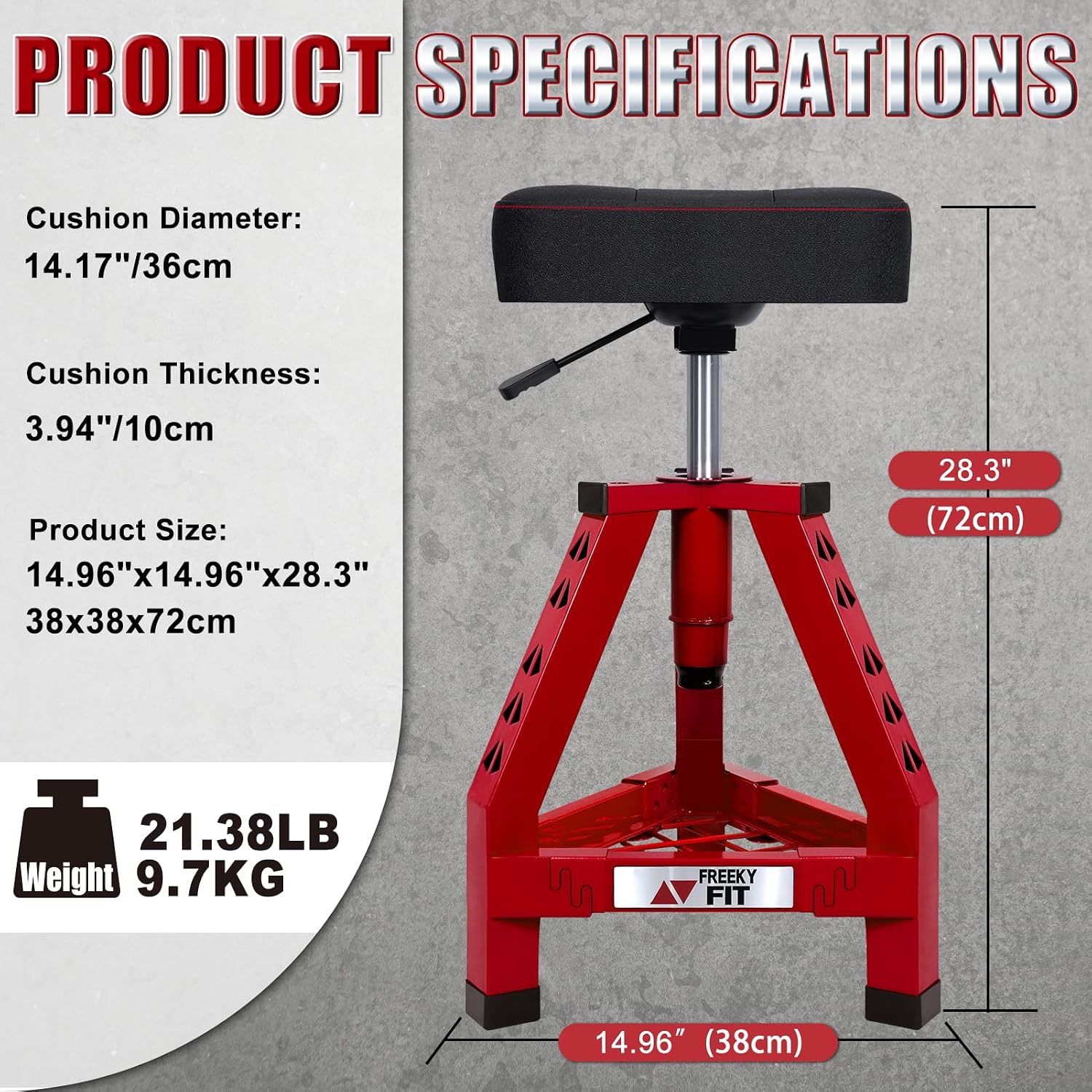 Adjustable Shop Stool,Garage Mechanic Stool Chair,Work Seat for Workshop, Adjustable Height, 360° Swivel Padded Square Seat,Tool Storage, 350 LBS Capacity, Heavy Duty, Blue