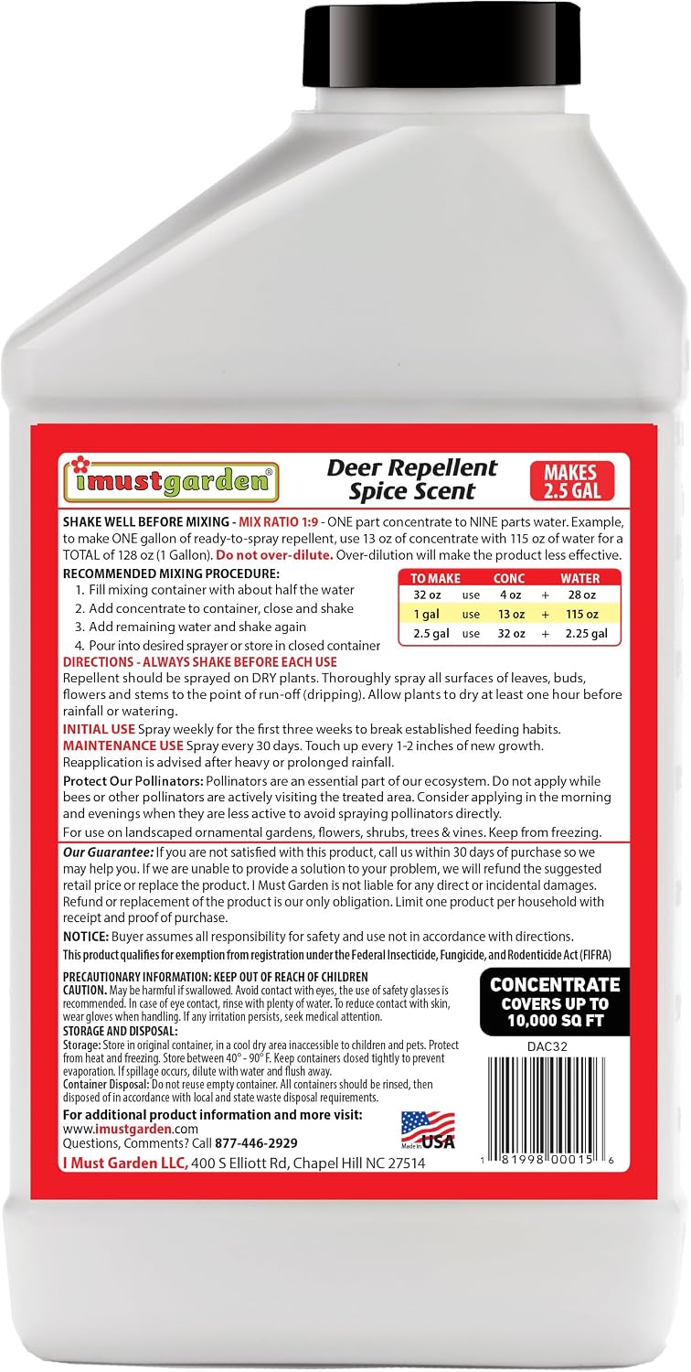 I Must Garden Deer Repellent Concentrate : Natural Protection, 32oz SPICE