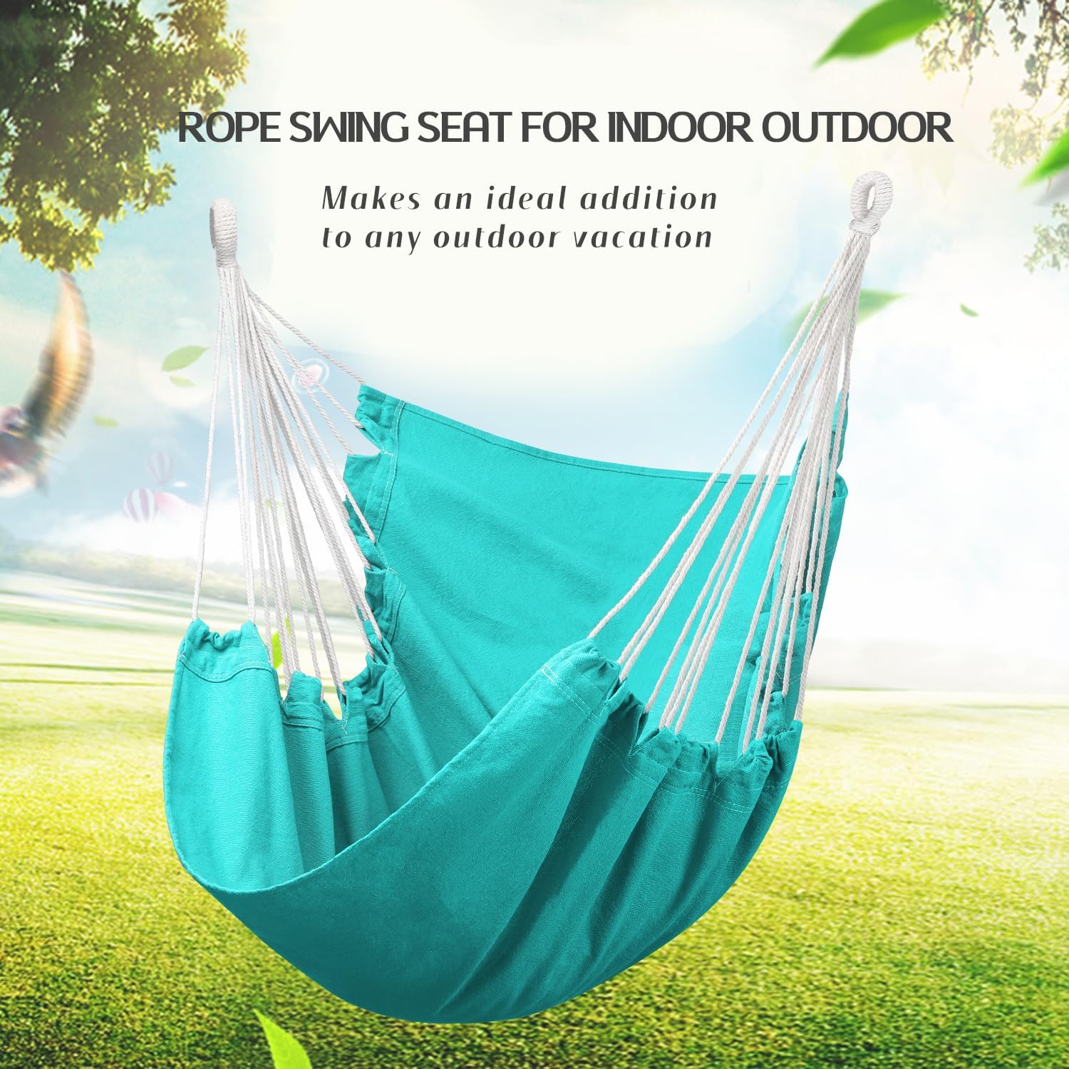 Hommtina Hammock Chair Hanging Rope Swing, Max 300 Lbs Hanging Chair with Pocket & Durability Perfect for Outdoor, Home, Bedroom, Patio