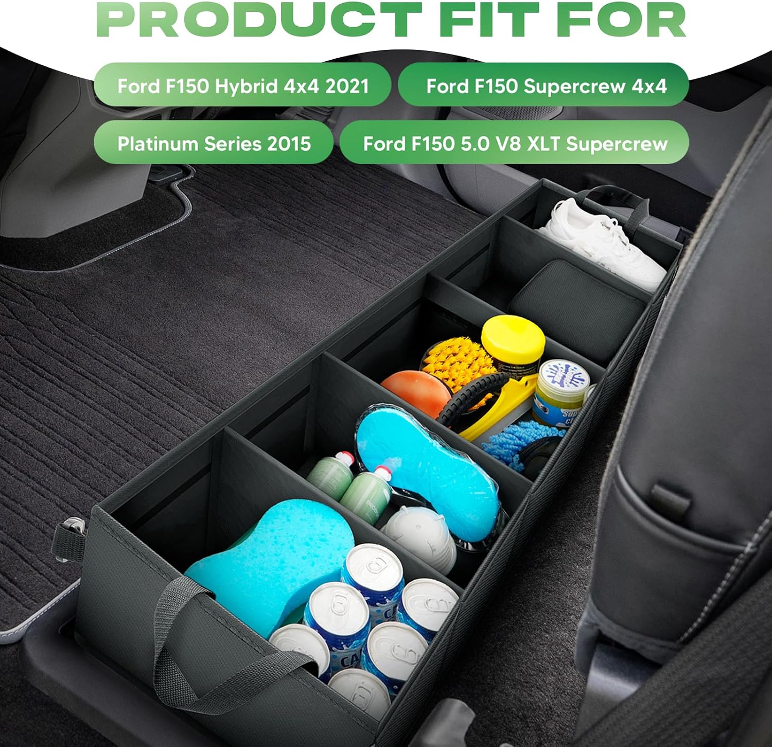 Autorder Under Seat Storage Box Organizer with 3 Detachable Dividers, Compatible with 2015-2026 Ford F150 SuperCrew Cab & Crew Cab