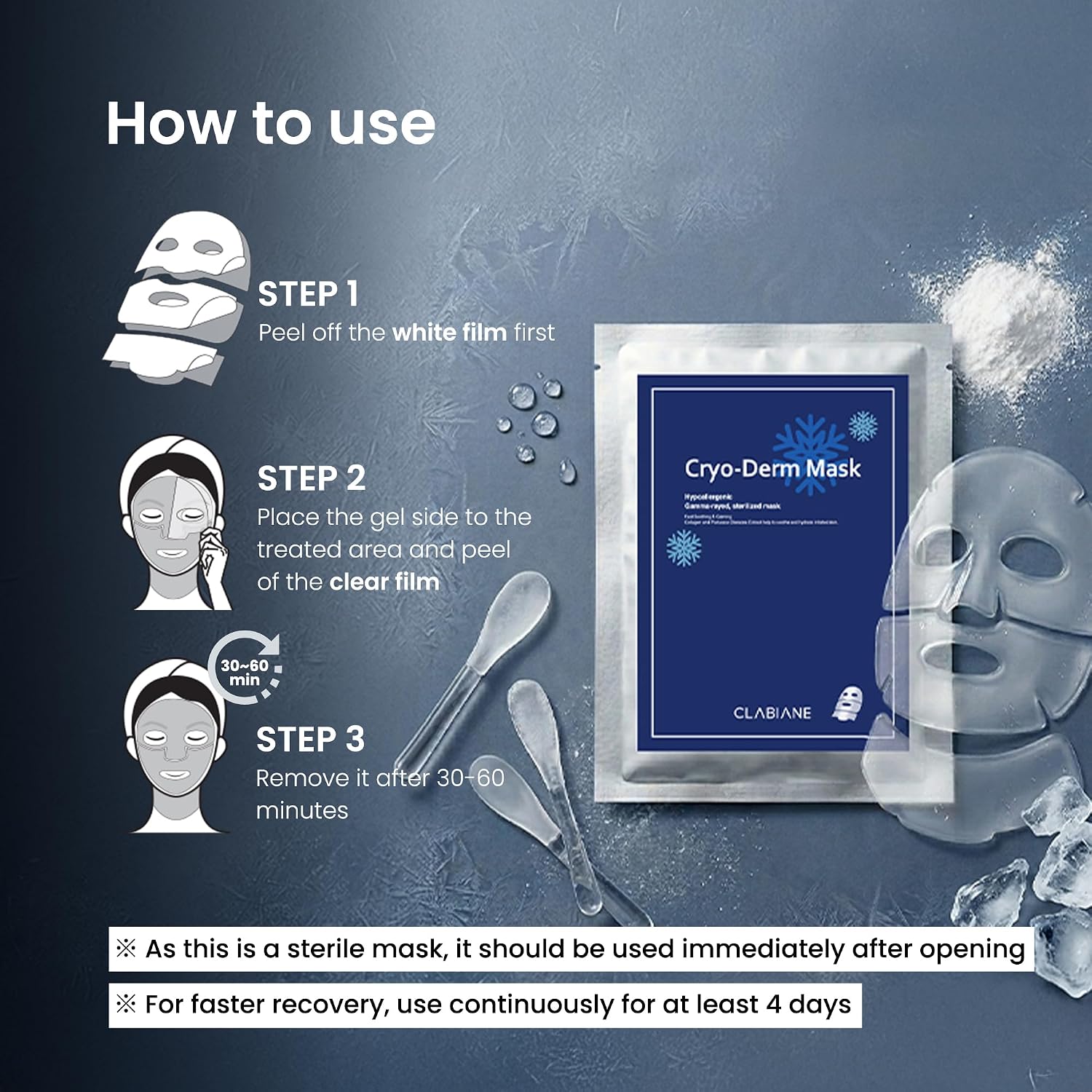 Cryo-Derm Mask, Gamma-ray satilization, No preservatives, Post-care after laser treatment, Hypoallergenic