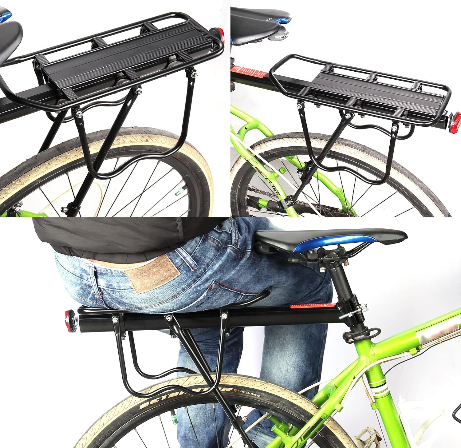 HOMEE Rear Bike Rack, Bike Cargo Racks Frame for 26"-29" Frames | Aluminum Alloy Universal Adjustable Cycling Equipment Stand Footstock Bicycle Luggage Carrier with Tools and Reflector
