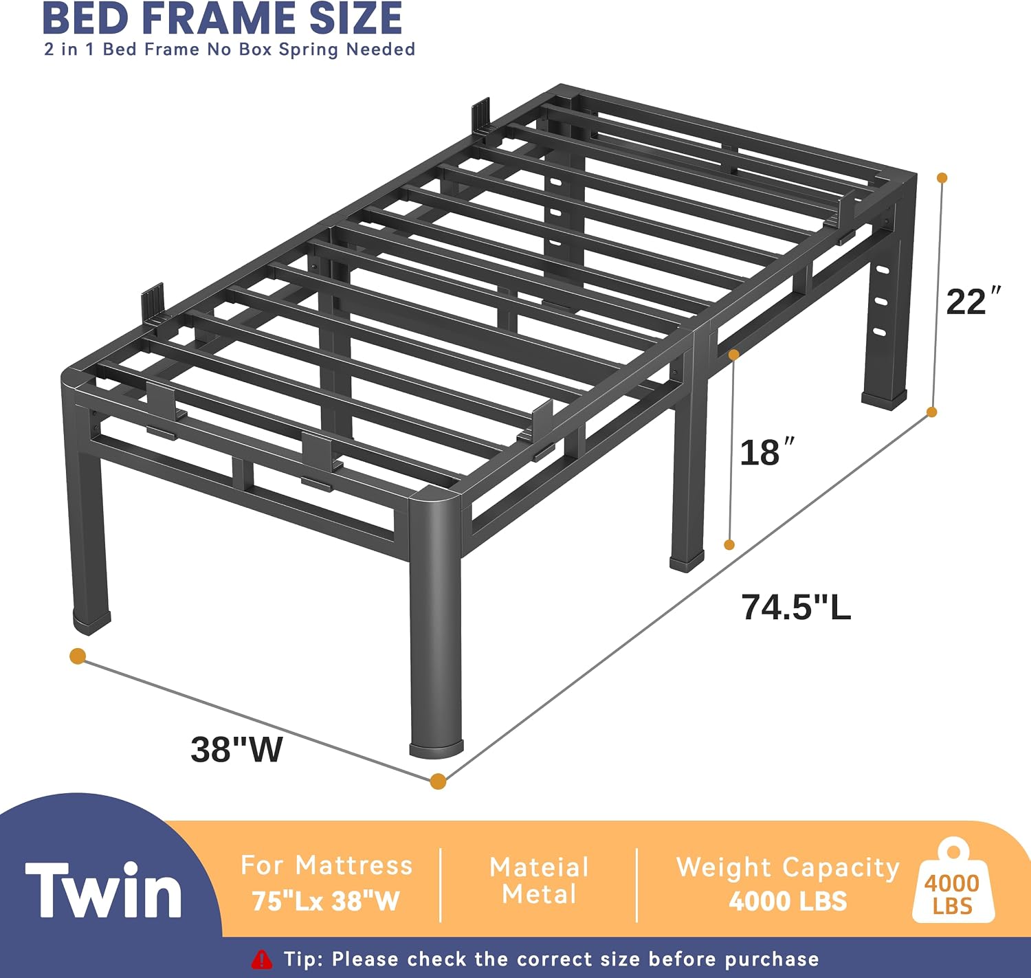 20 Inch Queen Size Bed Frame,Double Layer Heavy Duty Metal Platform Tall | Easy Assembly,Noise Free,2in1 Base,4000lbs Capacity,6 Mattress Stoppers,Round Corner Legs,16"Storage Space,Headboard Holes
