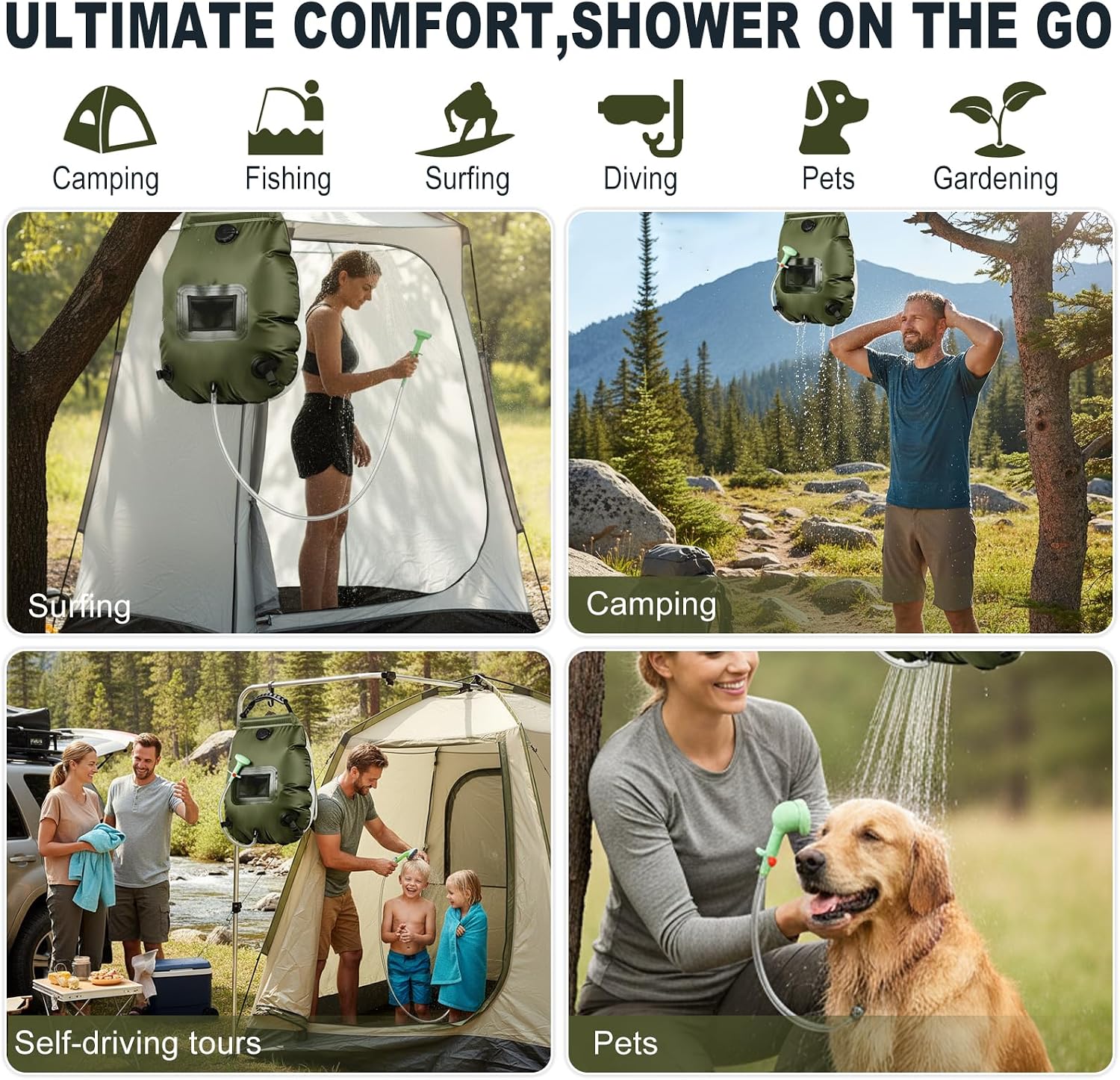 Solar Shower Bag | 5 Gal/20L Solar Heating Camping Shower Bag | Removable Hose | On-Off Switchable Shower Head | Ducha Portatil | Traveling Shower | Portable Shower for Beach Swimming, Hiking