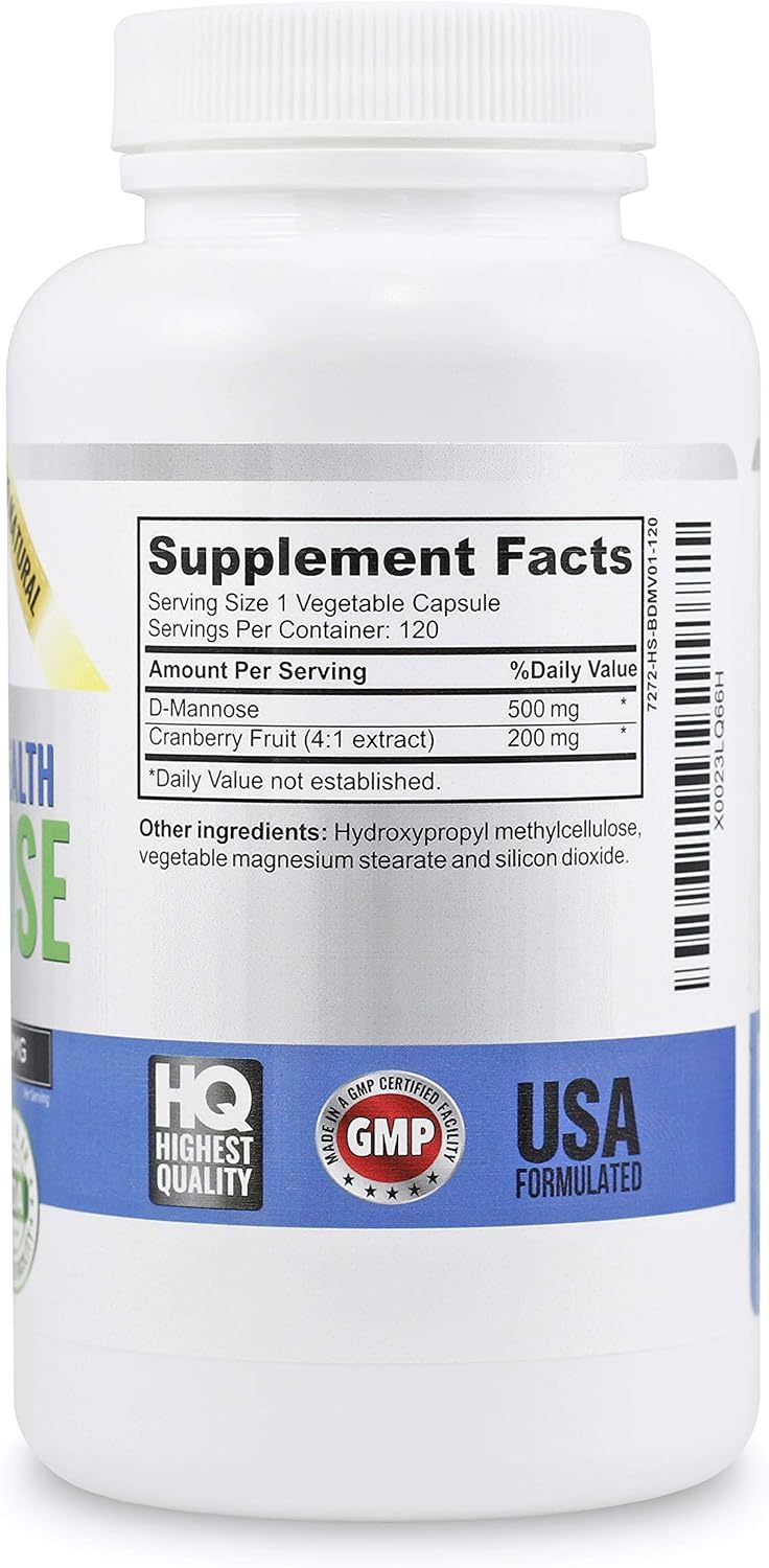 High Strength Pure D-Mannose with Cranberry Extract for UTIs | Natural Urinary Tract Infections - Digestive Health - Immune System Support - 700mg